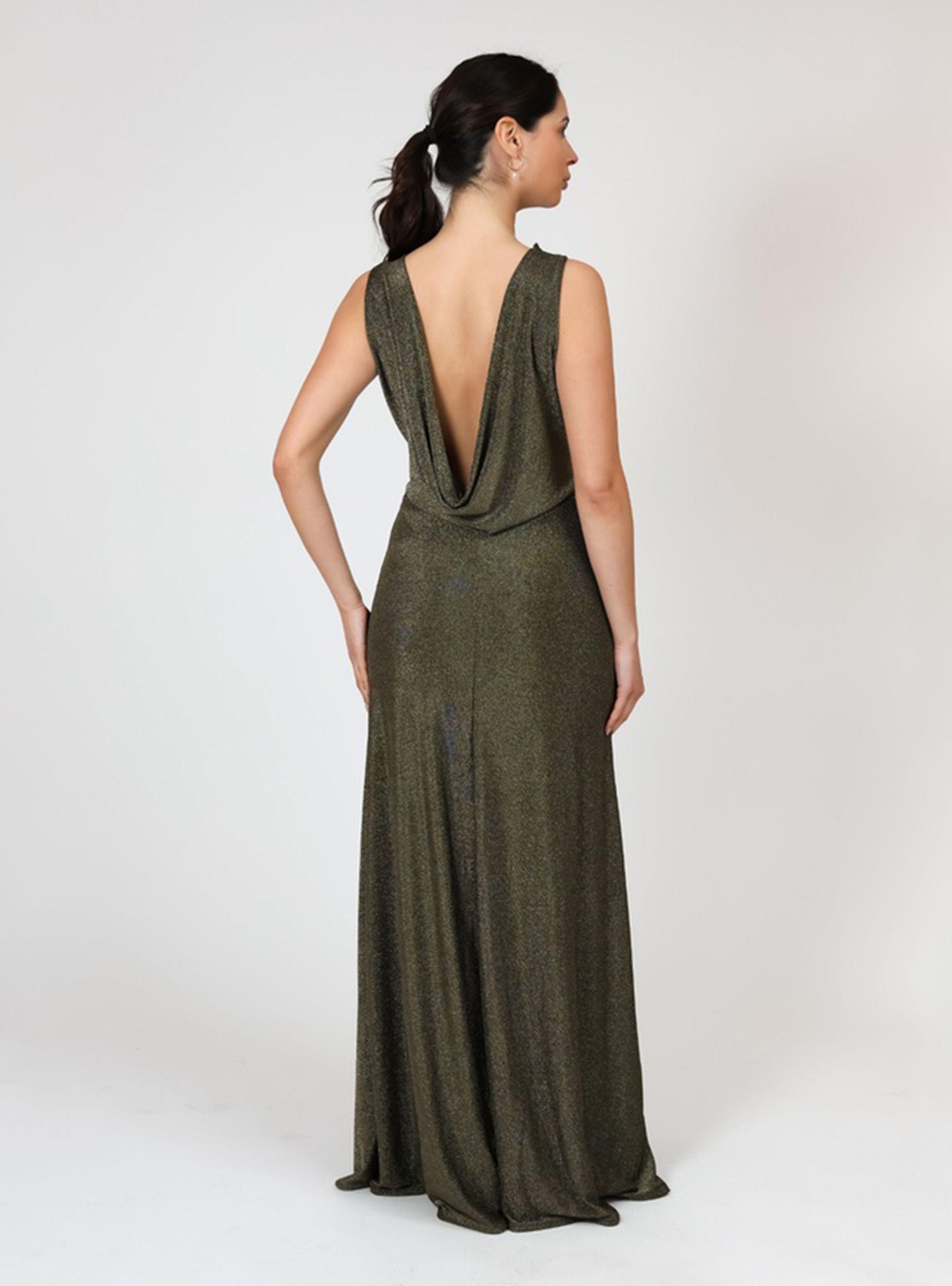 Vestido Drapeado Tajo Negro Dorado Brillos Natalia Seguel-4