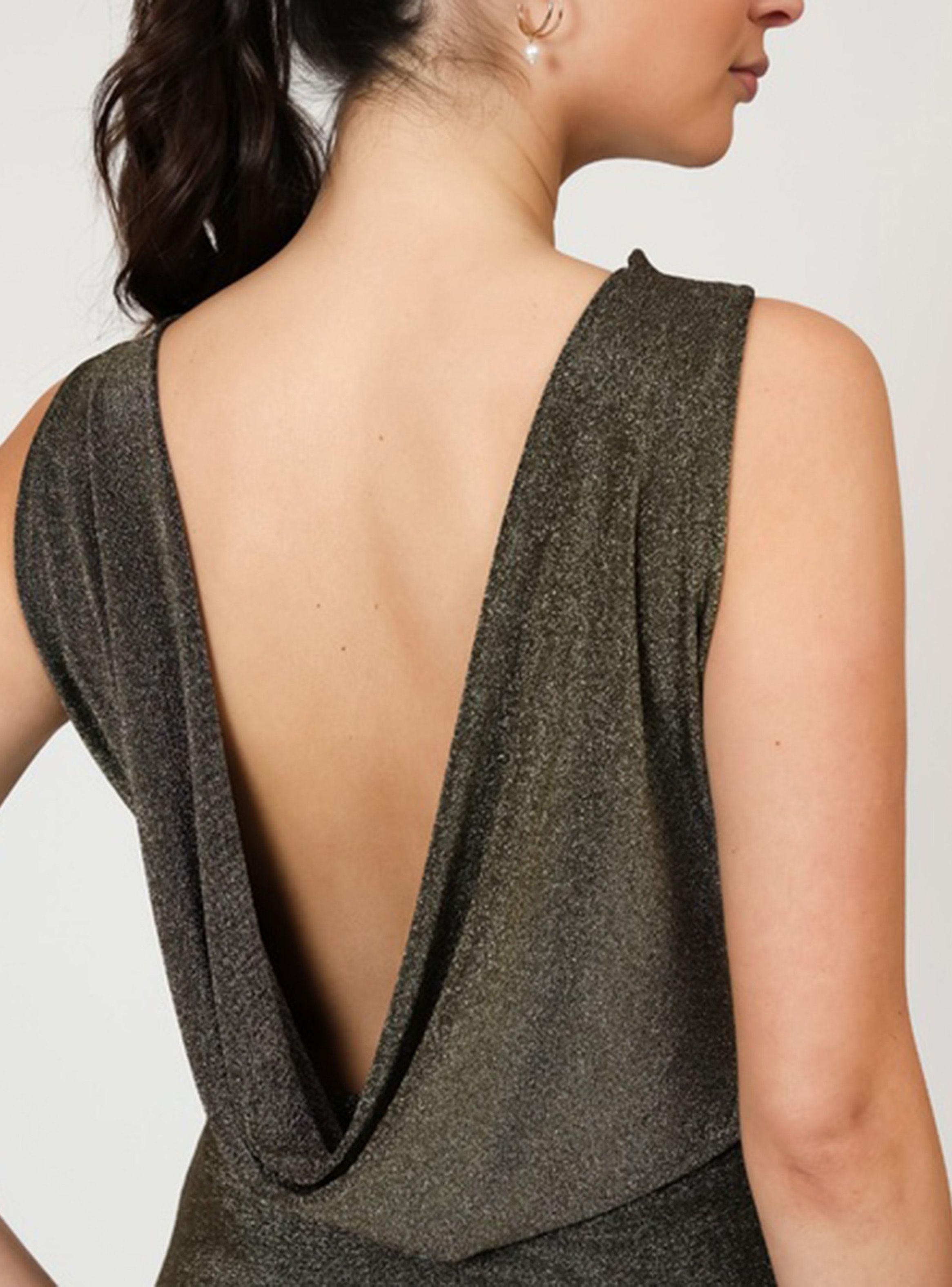 Vestido Drapeado Tajo Negro Dorado Brillos Natalia Seguel-5