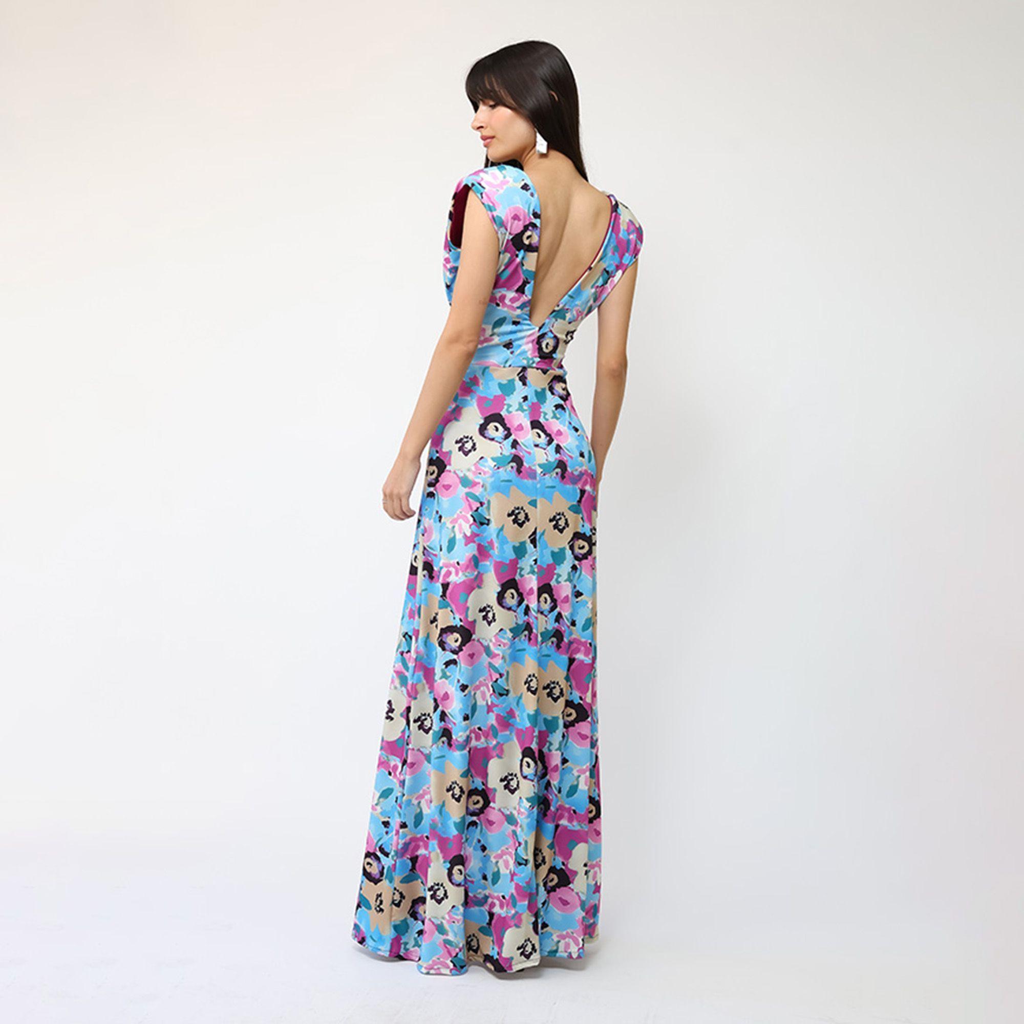 Vestido Camile Celeste Flores Fucsia | Natalia Seguel-3