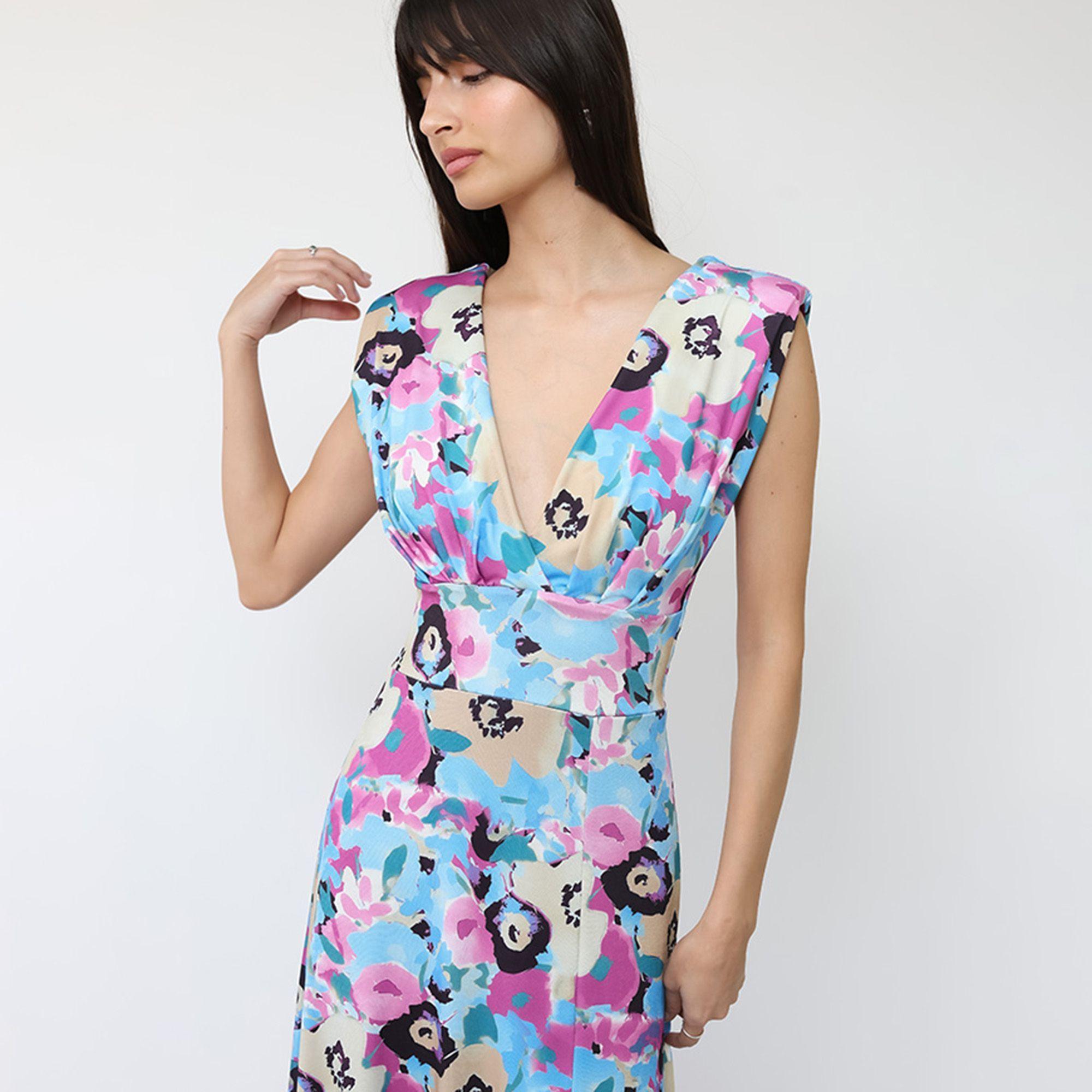 Vestido Camile Celeste Flores Fucsia | Natalia Seguel-5