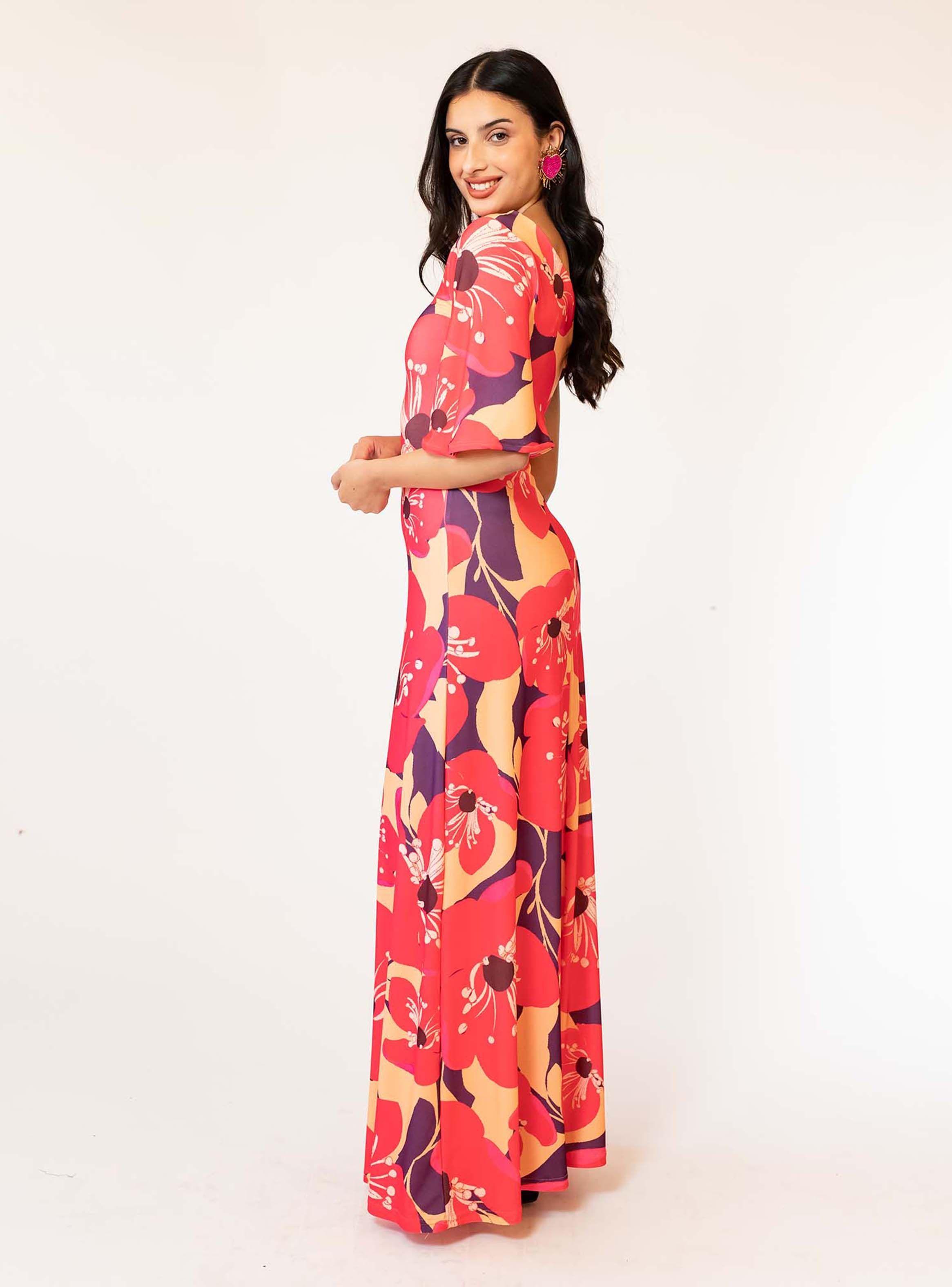 Vestido Ema Fucsia Flores Natalia Seguel-2