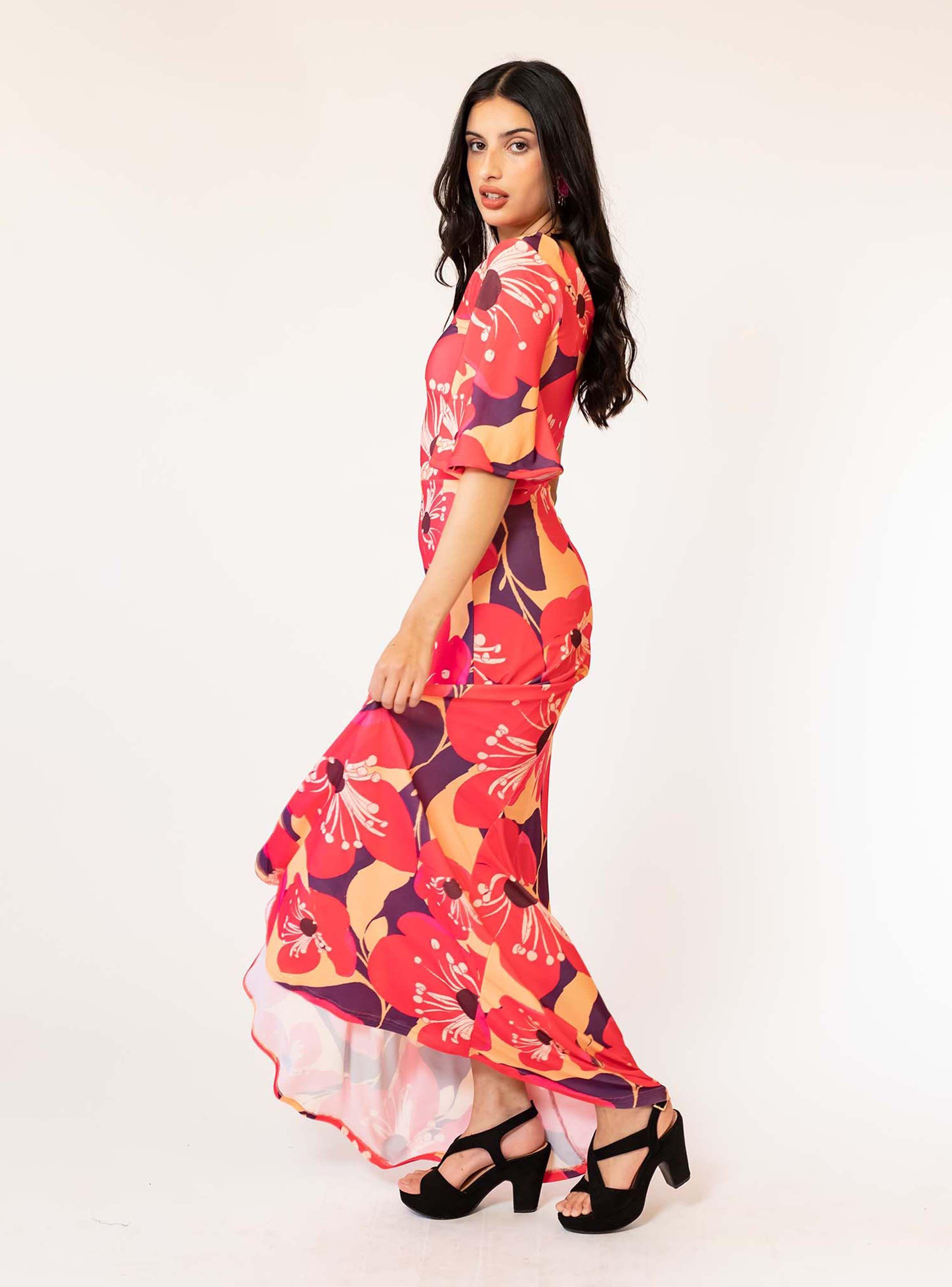 Vestido Ema Fucsia Flores Natalia Seguel-3