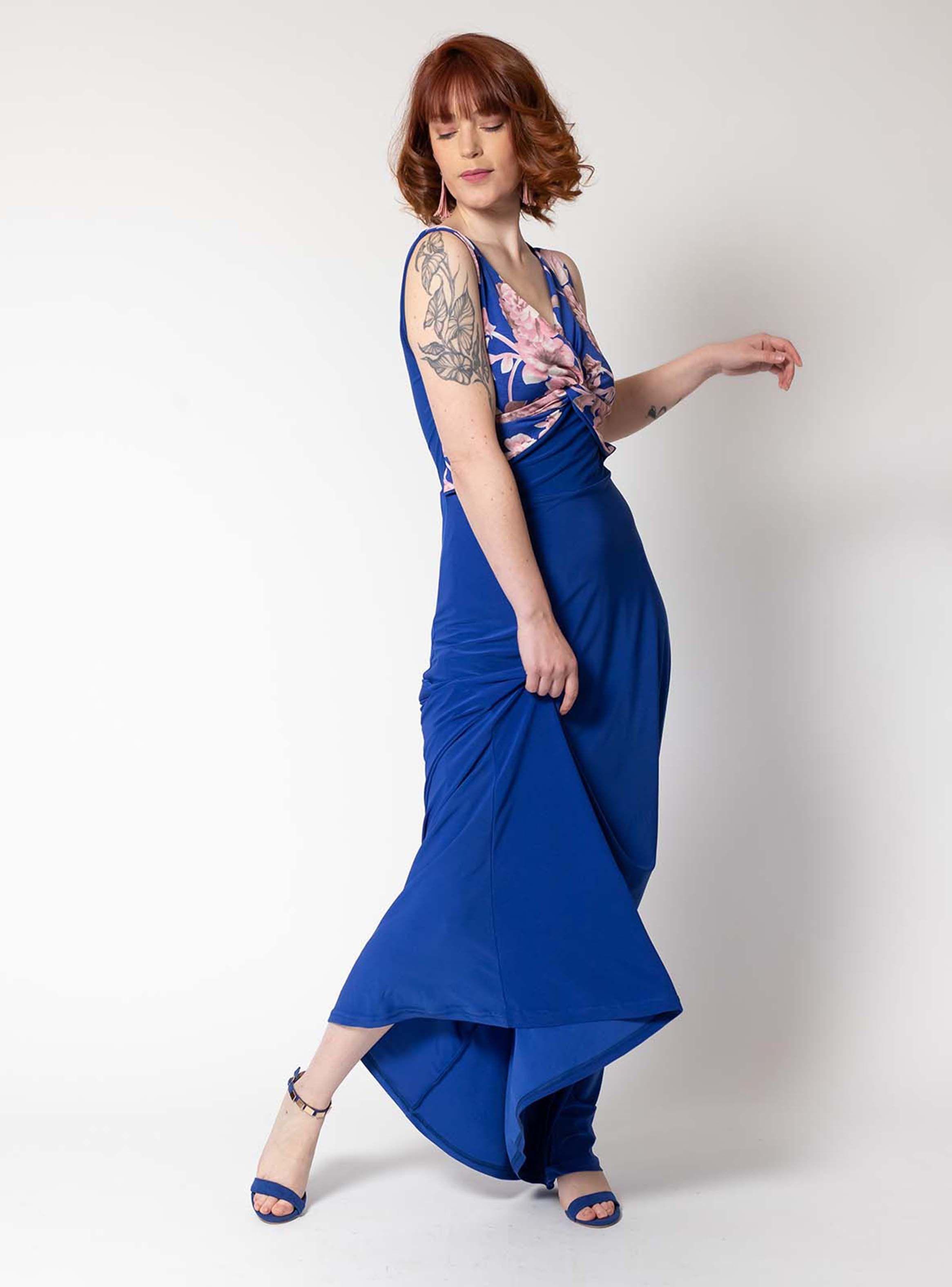 Descripción Vestido Lina Azulino Flores Rosa:-5