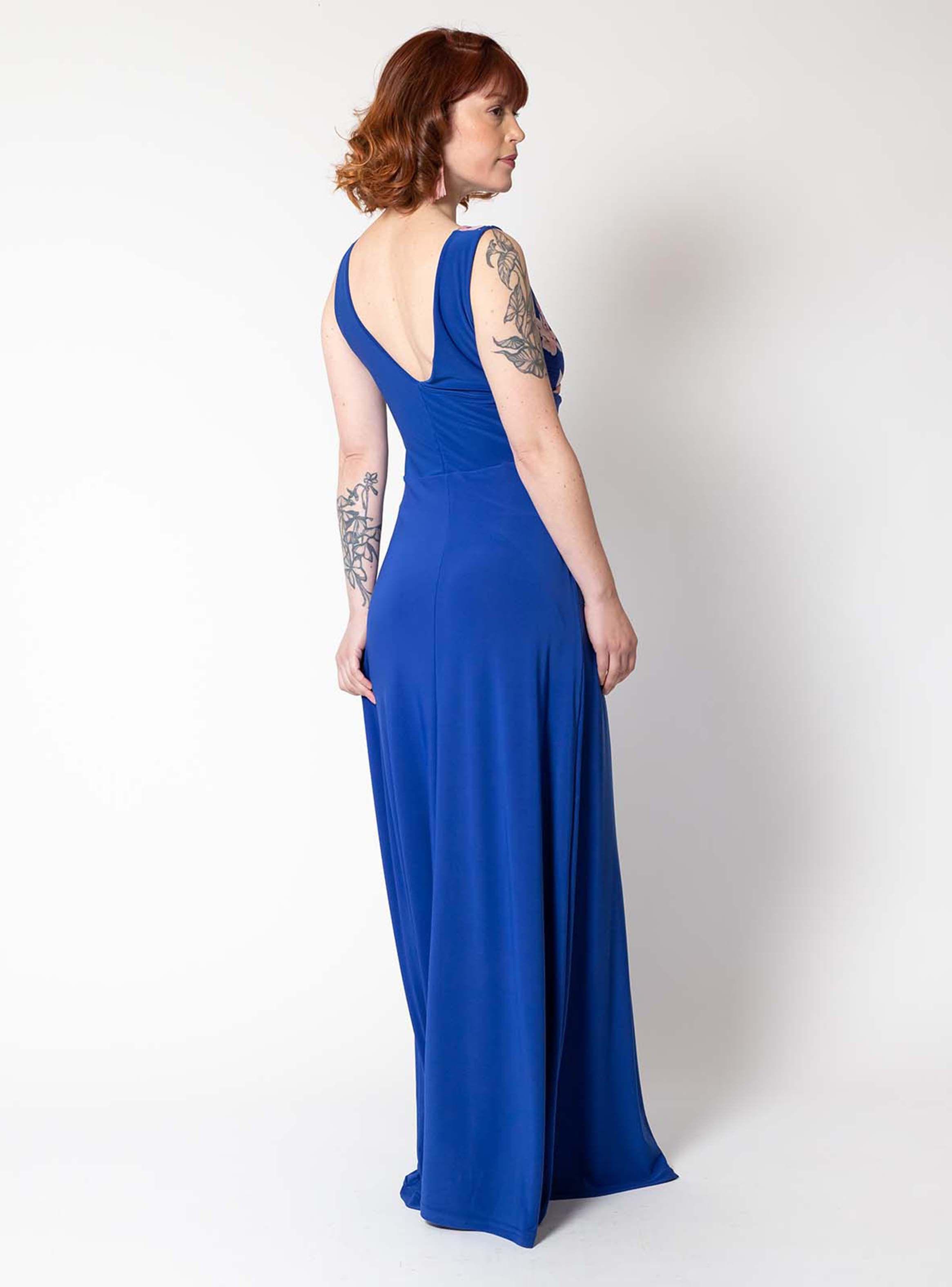Descripción Vestido Lina Azulino Flores Rosa:-2
