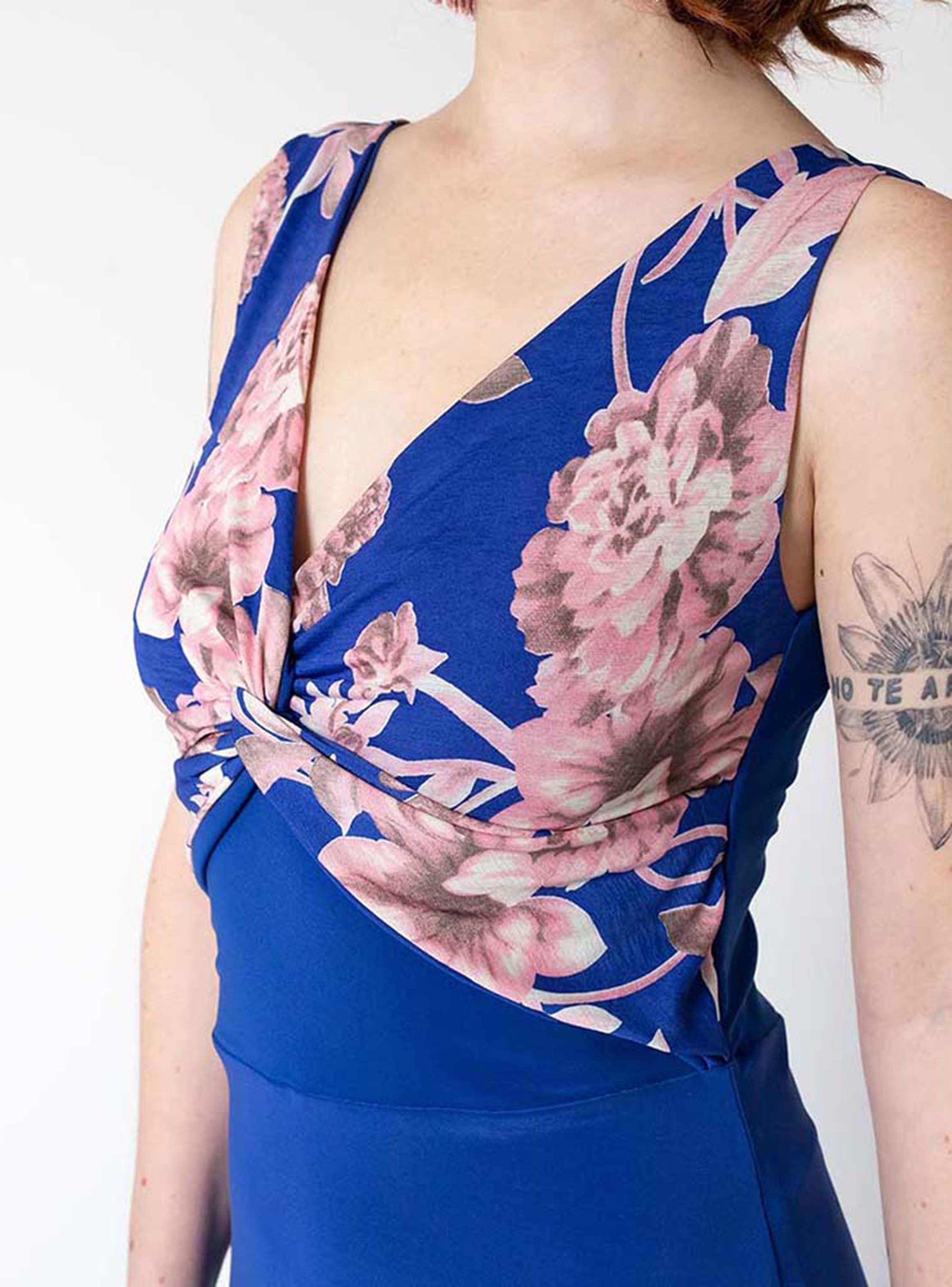 Descripción Vestido Lina Azulino Flores Rosa:-3