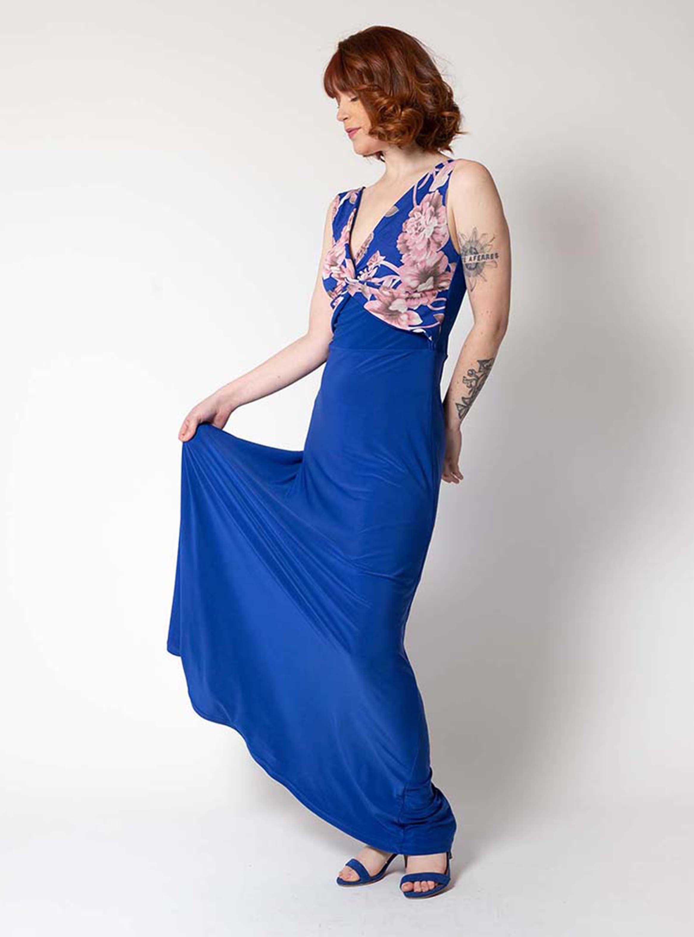 Descripción Vestido Lina Azulino Flores Rosa:-6