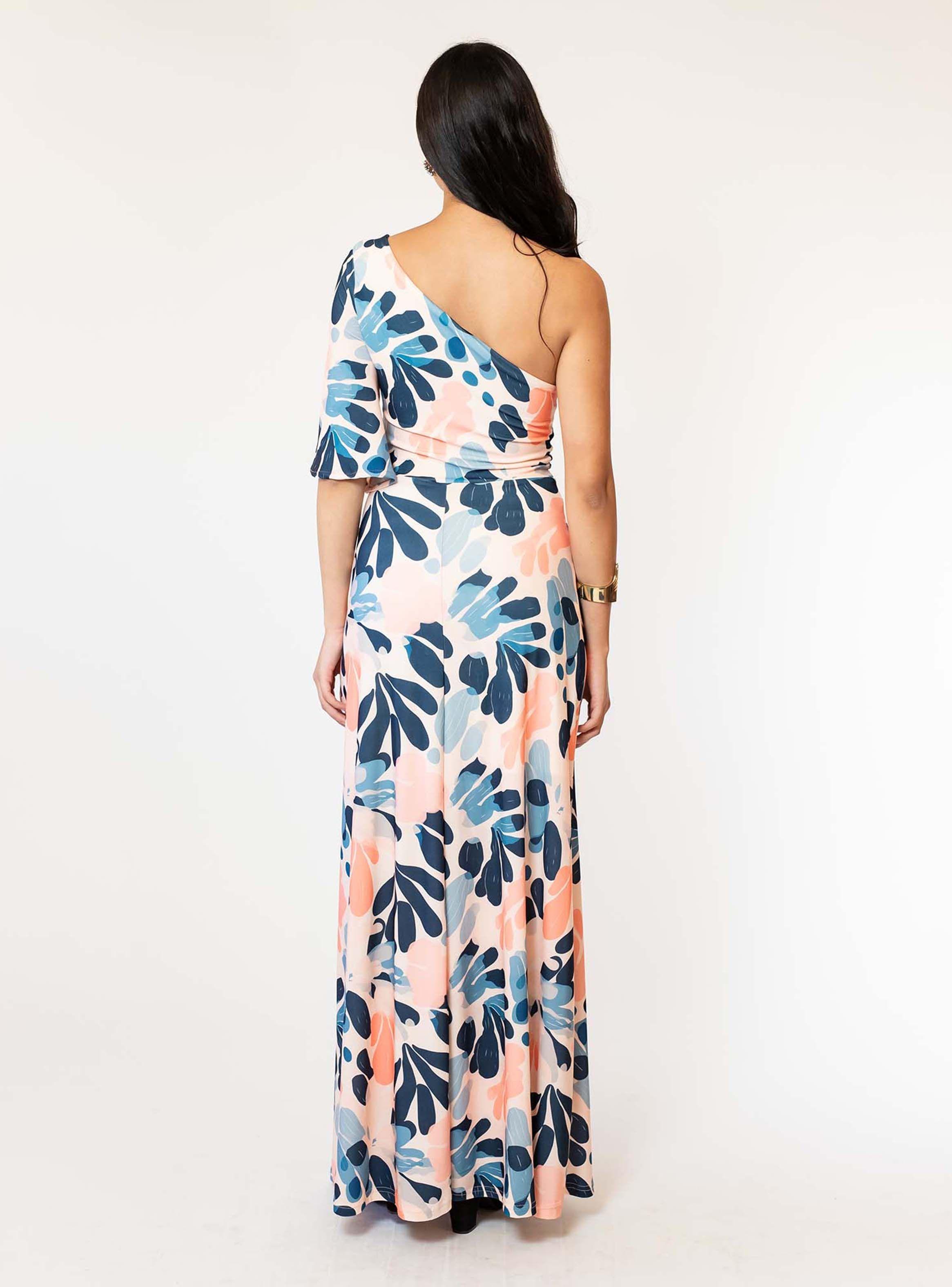 Vestido Ema Damasco Hojas Azul Natalia Seguel-2