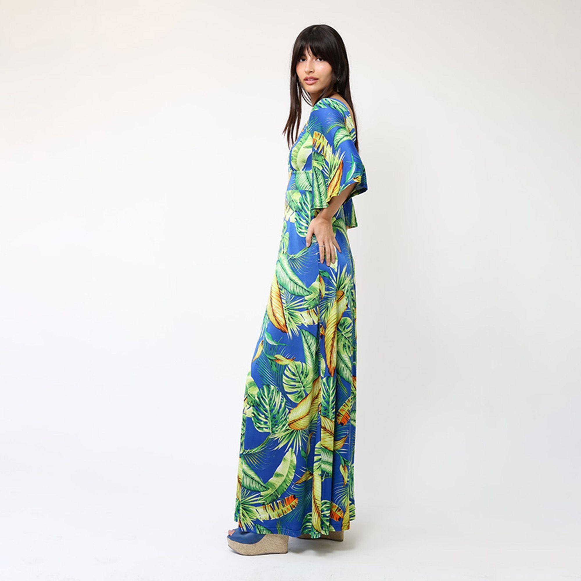 Vestido Magdalena Azul Hojas Verdes | Natalia Seguel-2