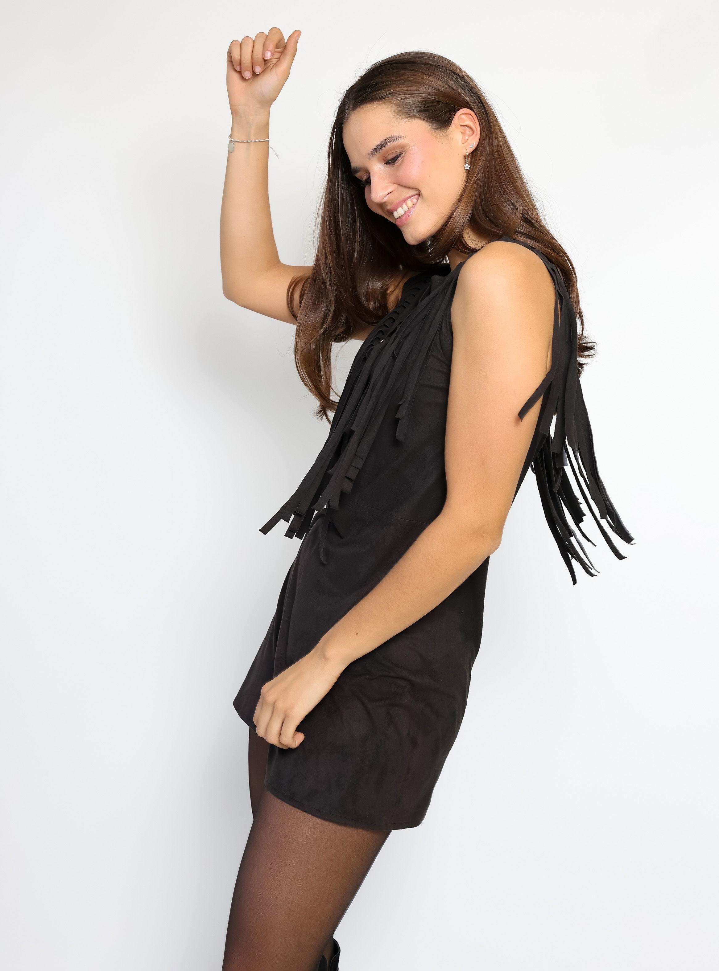 Vestido Flecos Negro Natalia Seguel-3