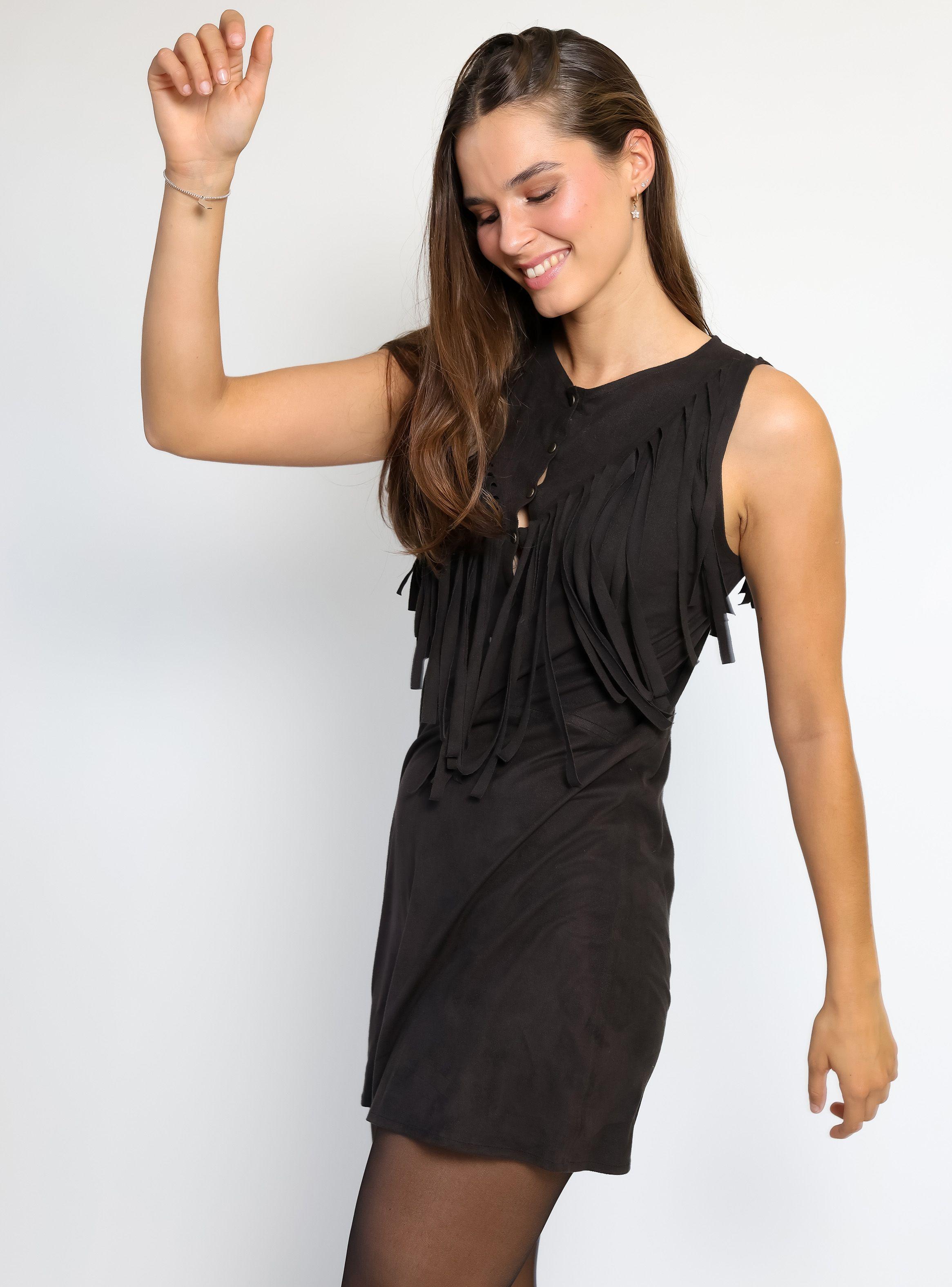 Vestido Flecos Negro Natalia Seguel-4