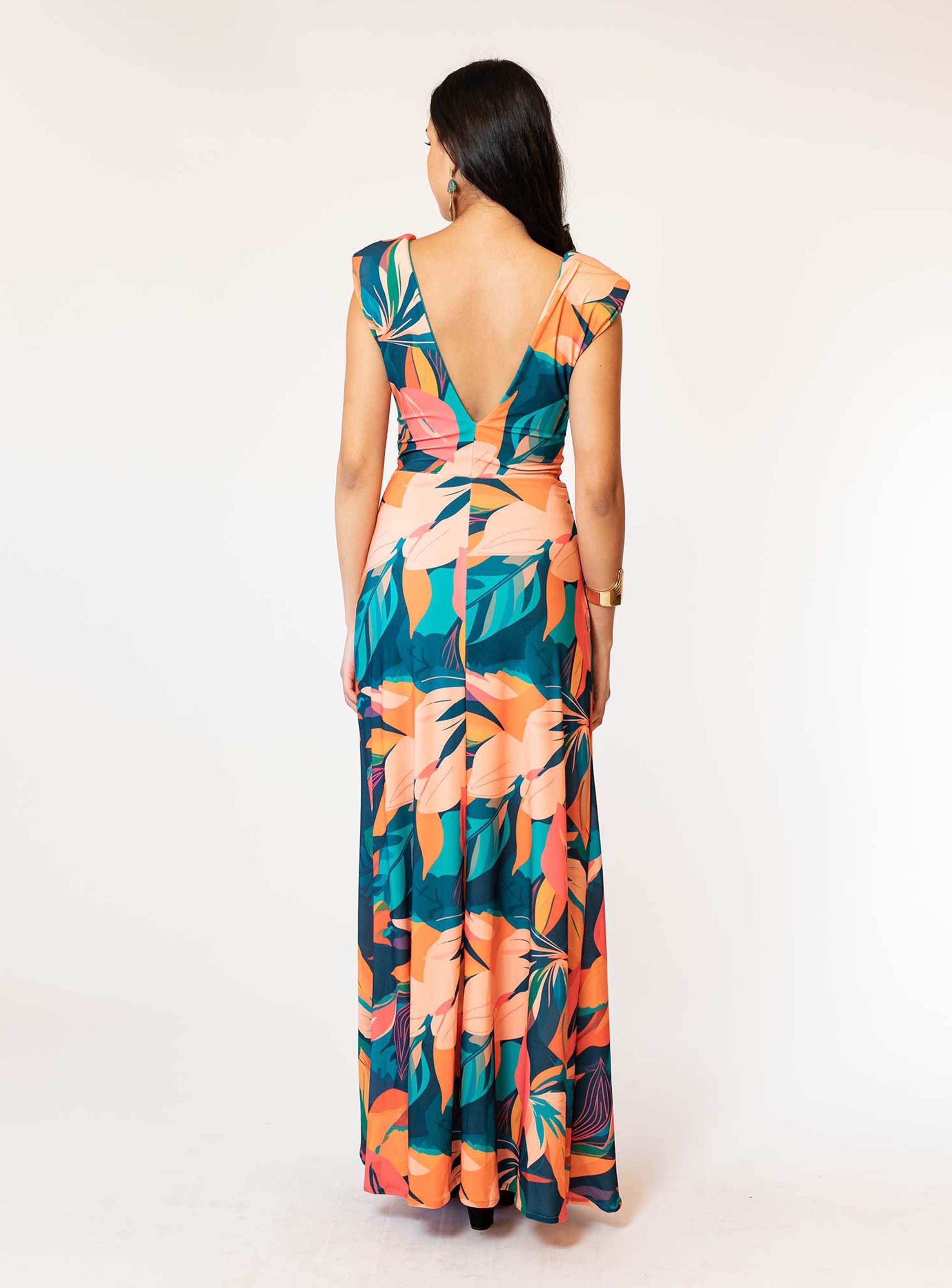 Vestido Camile Celeste Naranjo Hojas Natalia Seguel-2