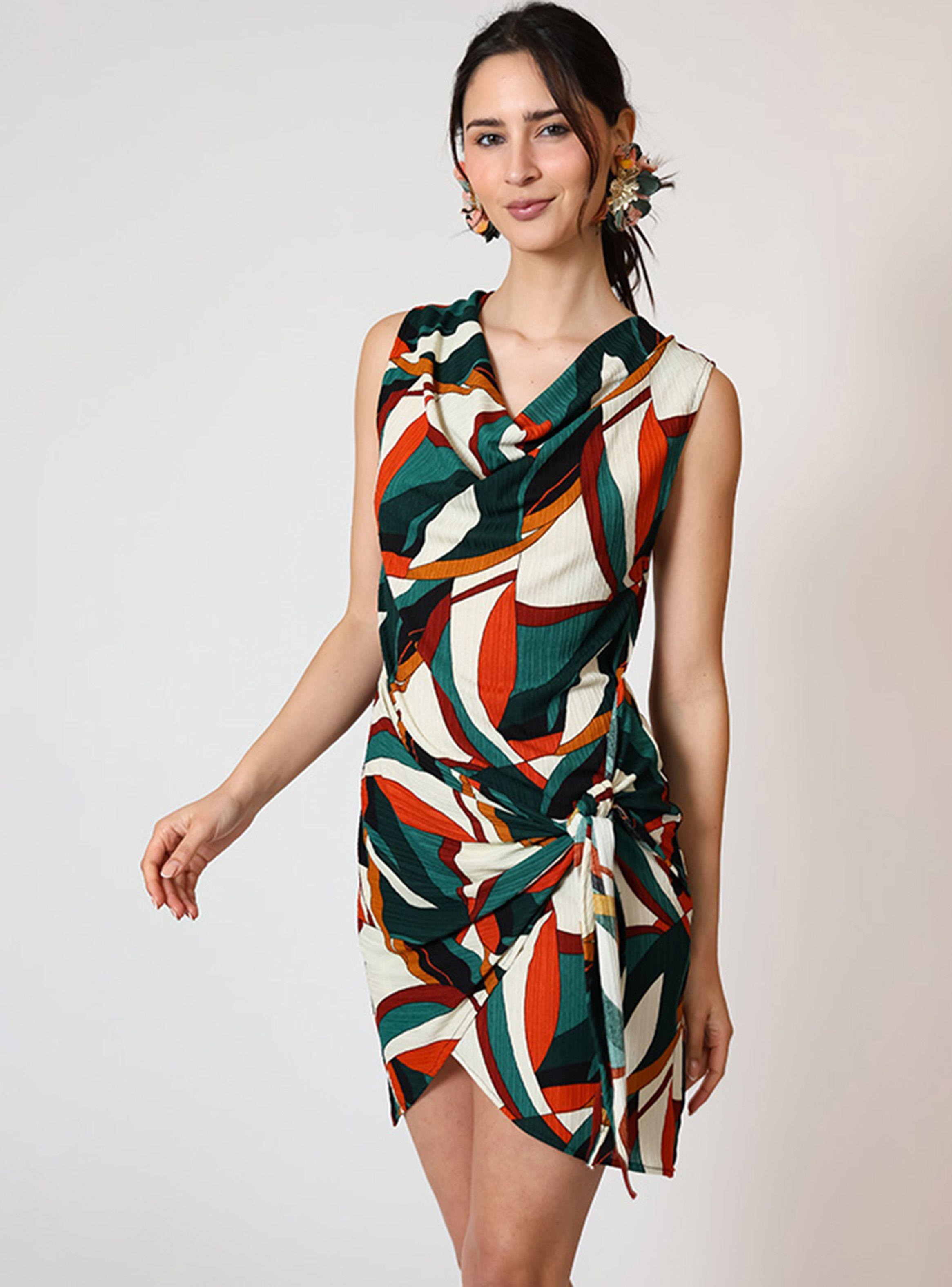 Vestido Jose Sin Mangas Hojas Verde Terracota Natalia Seguel-5