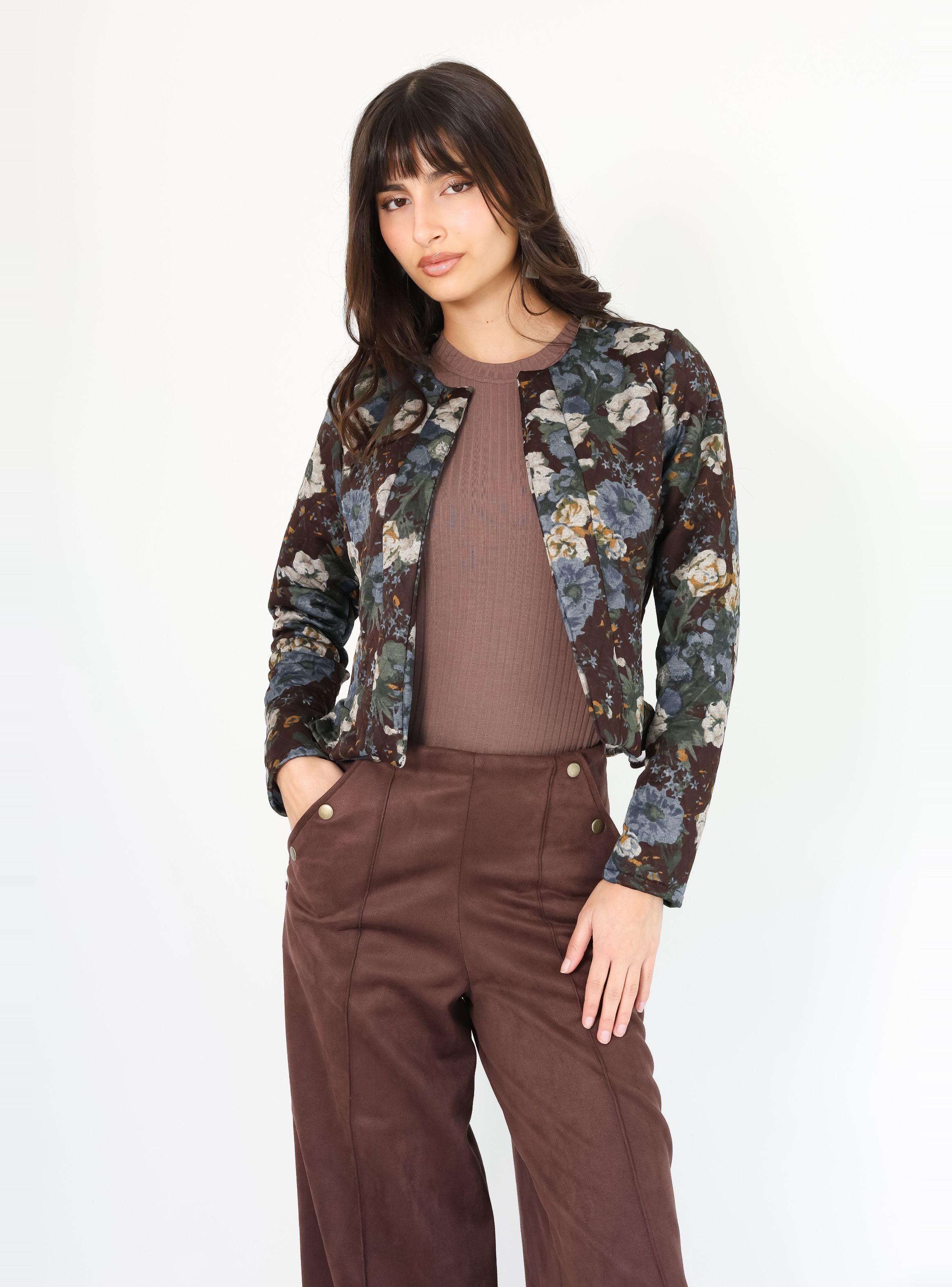 Chaqueta Gabriela Peplum Café Moro Azul Florecitas | Natalia Seguel-2