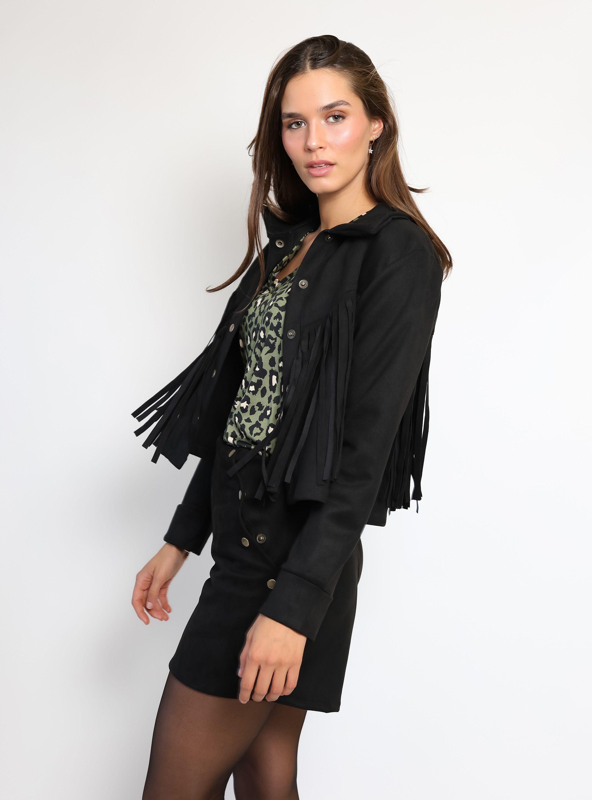 Chaqueta Corta Flecos Negro Natalia Seguel-3