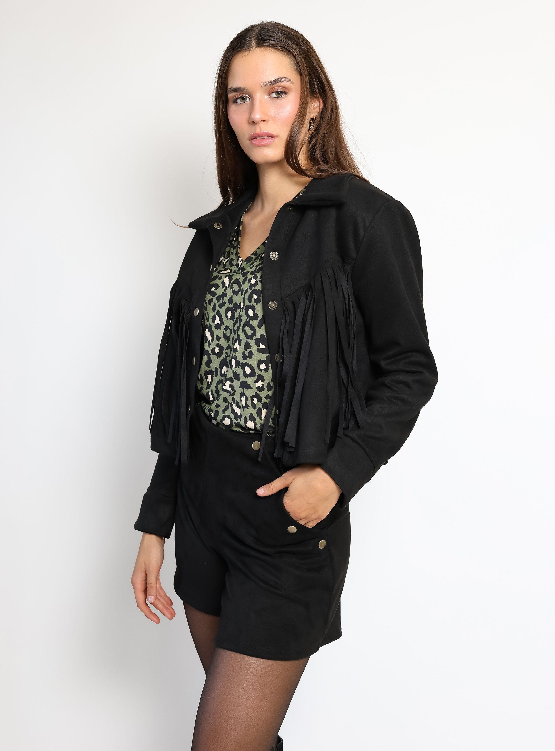 Chaqueta Corta Flecos Negro Natalia Seguel-4