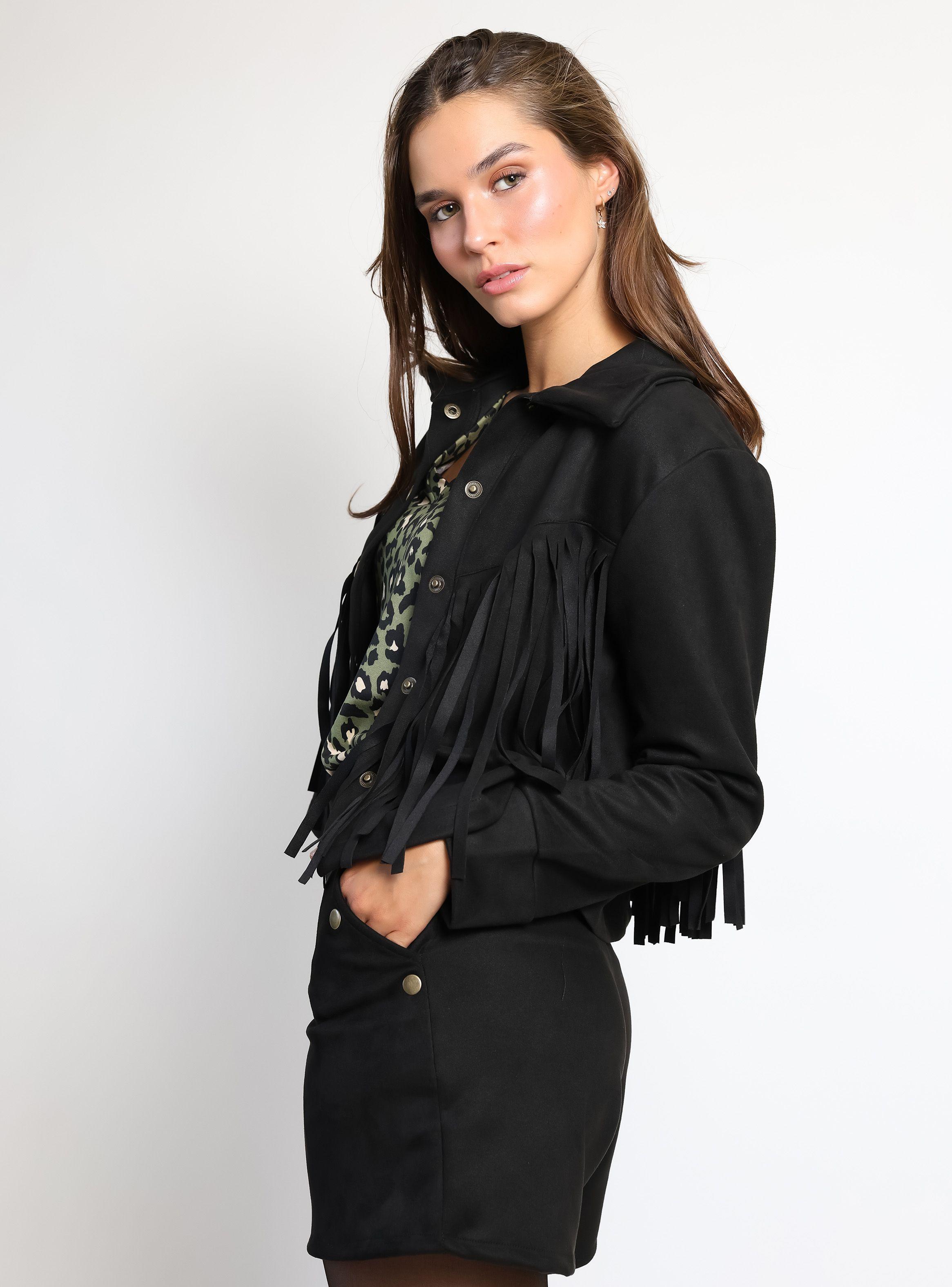 Chaqueta Corta Flecos Negro Natalia Seguel-5