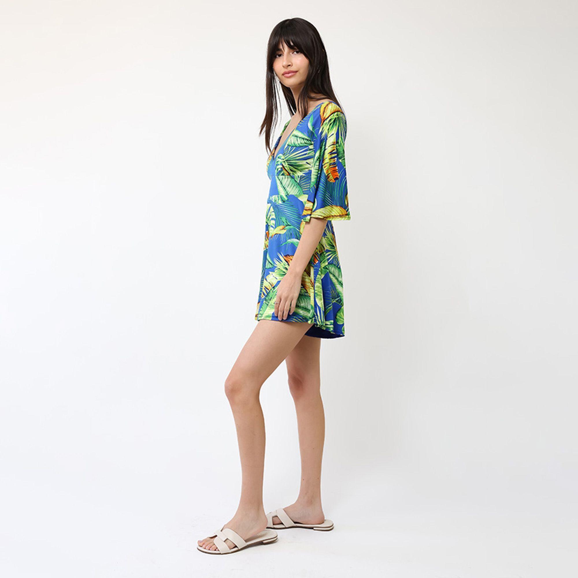 Enterito Magdalena Corto Azul Hojas Verdes | Natalia Seguel-2