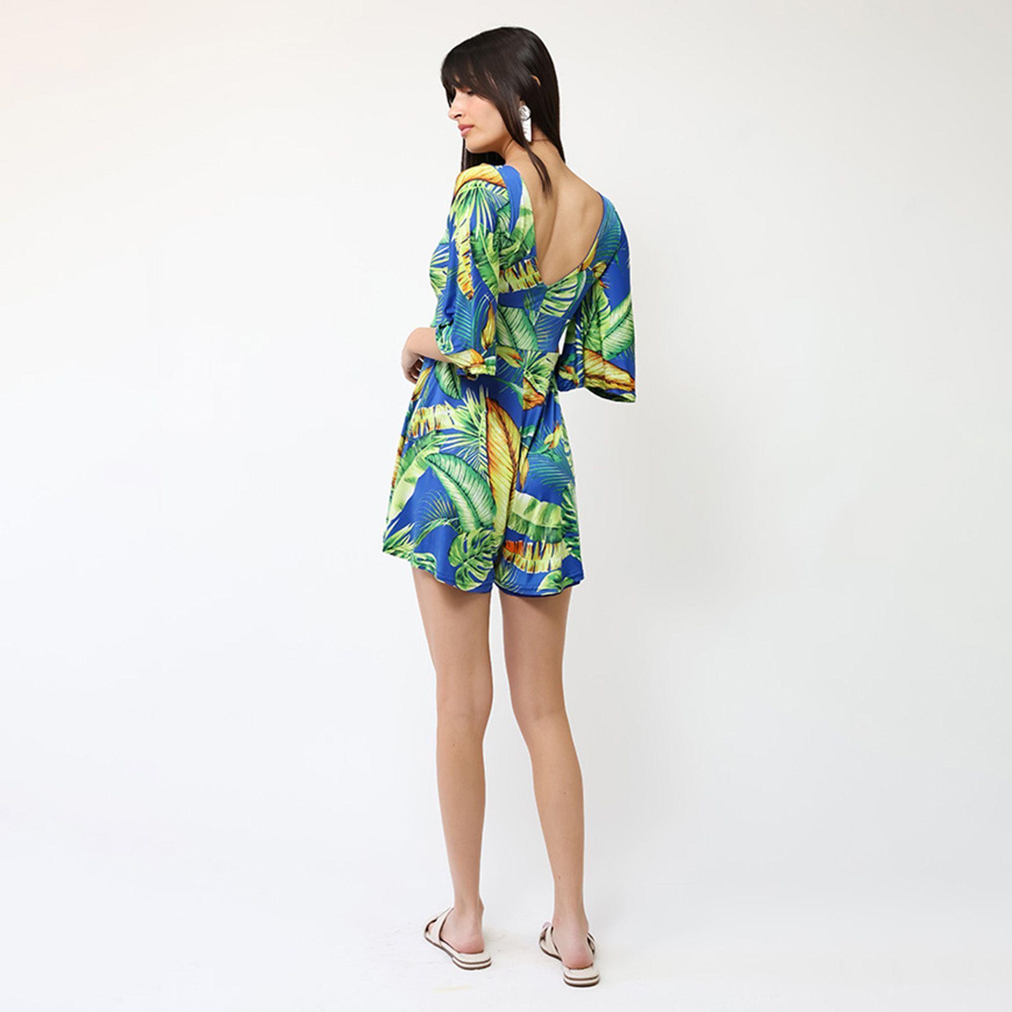 Enterito Magdalena Corto Azul Hojas Verdes | Natalia Seguel-3