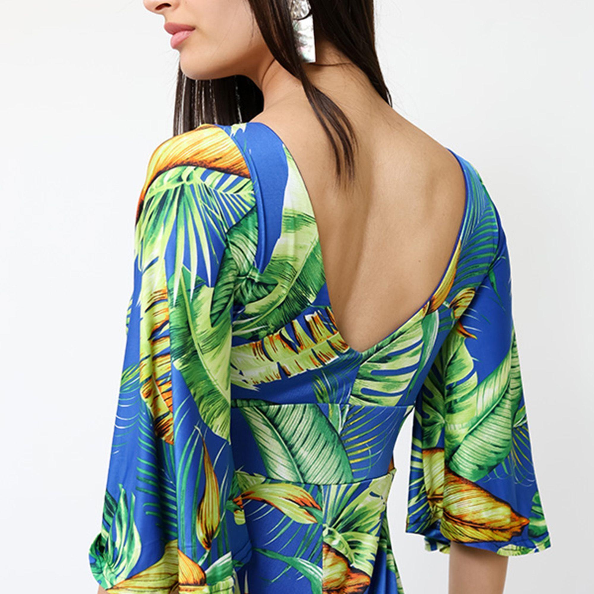 Enterito Magdalena Corto Azul Hojas Verdes | Natalia Seguel-4