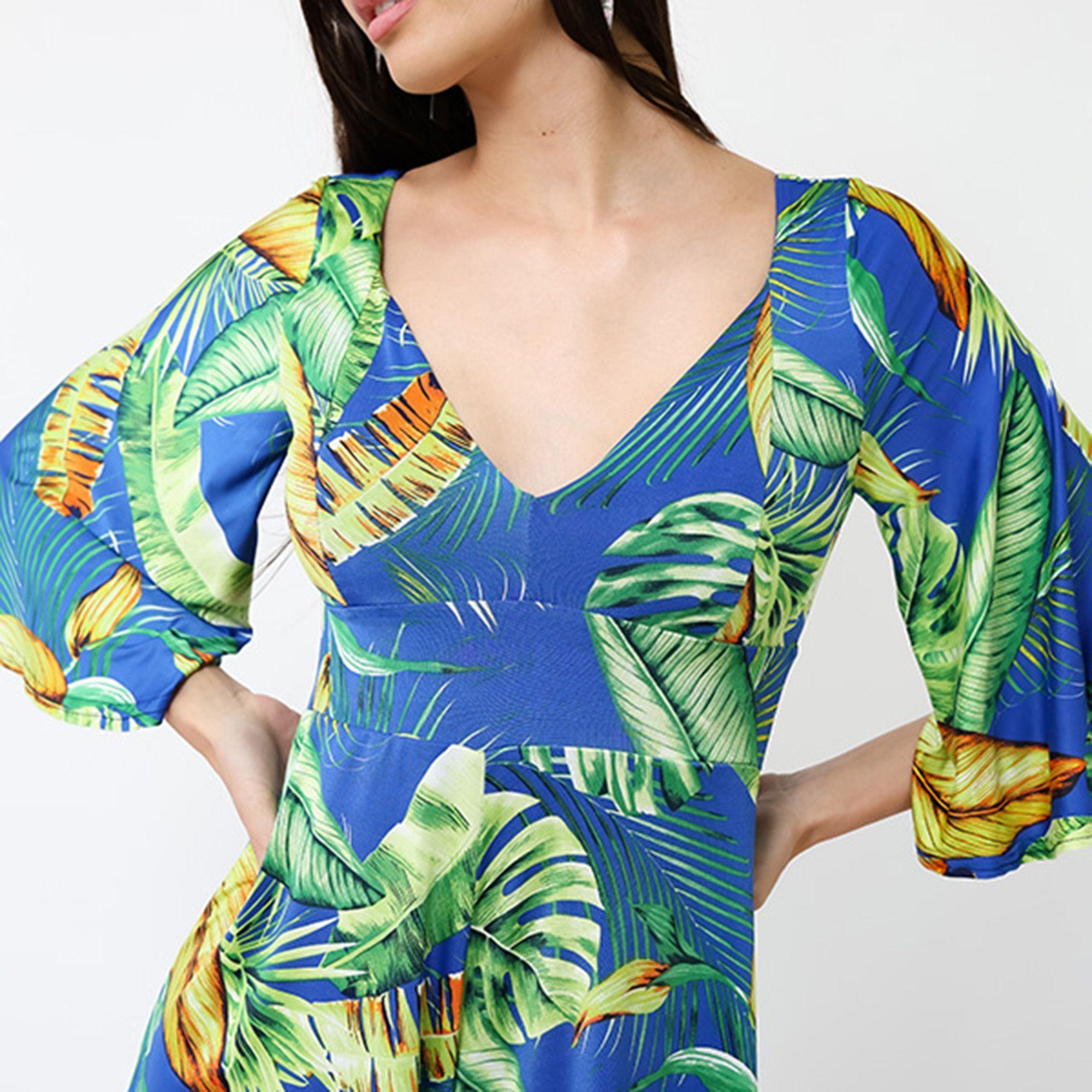 Enterito Magdalena Corto Azul Hojas Verdes | Natalia Seguel-5