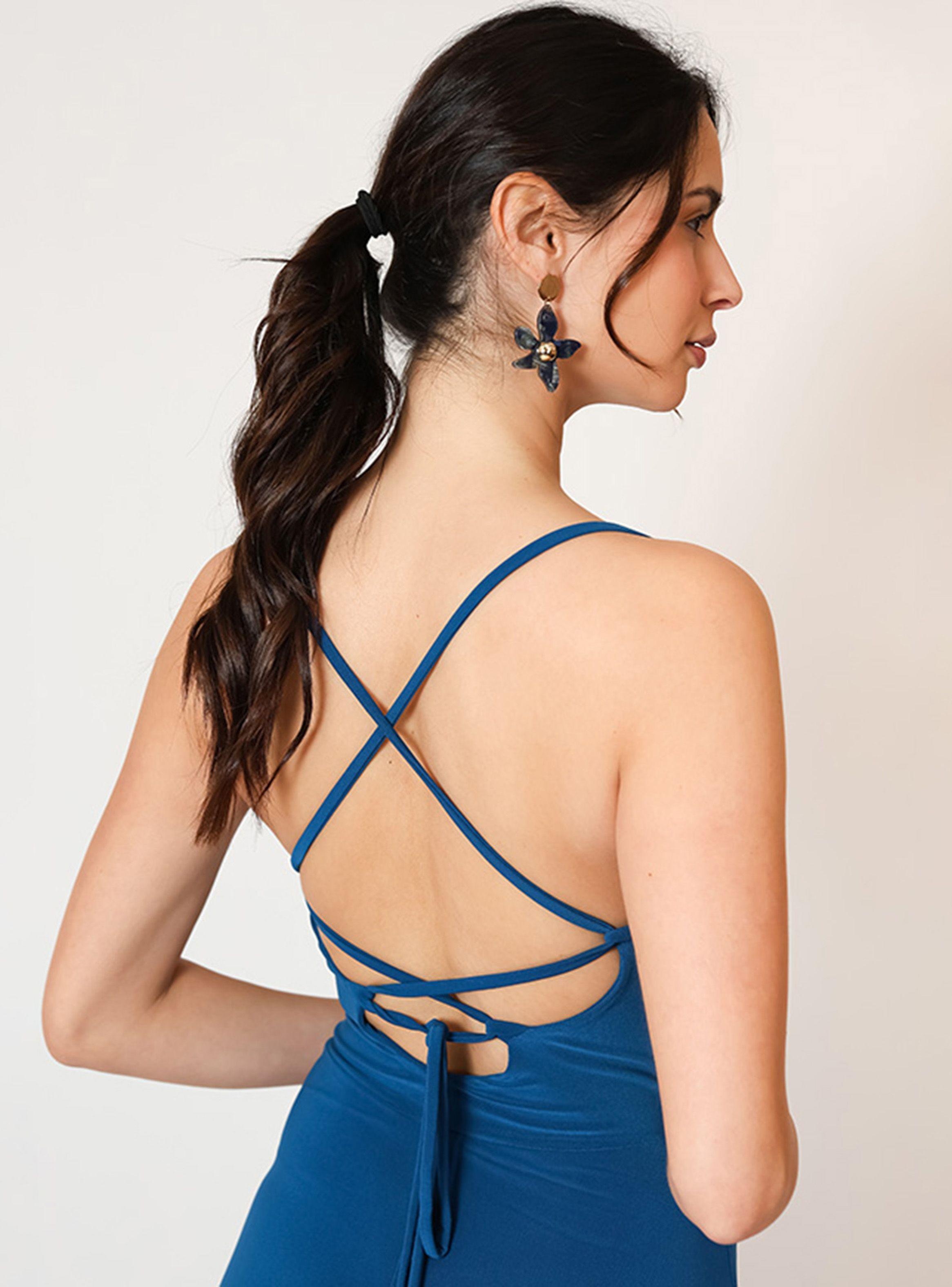 Vestido Zara Drapeado Tajo Azul Piedra Natalia Seguel-6