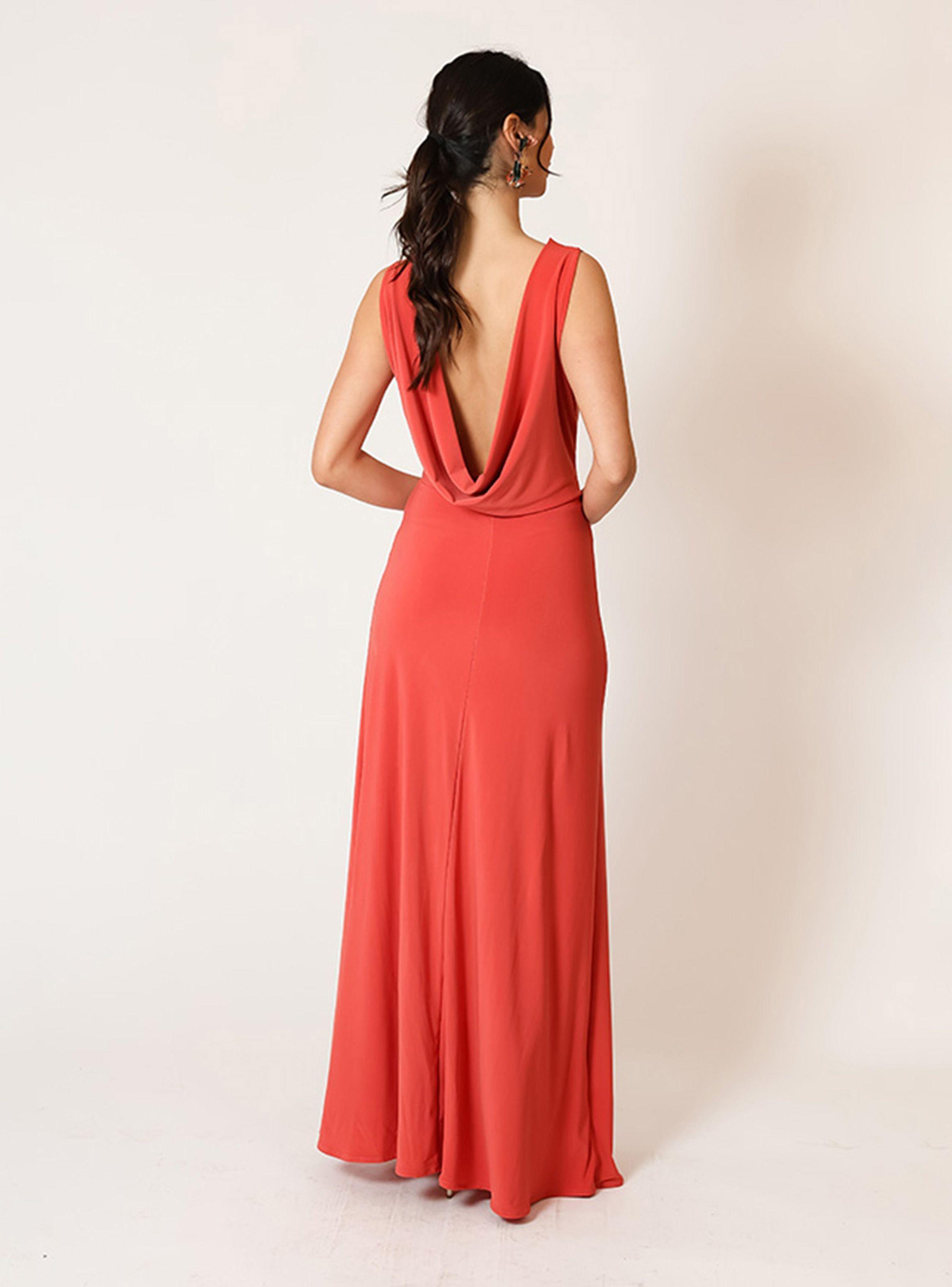 Vestido Drapeado Tajo Coral Fiesta Natalia Seguel-3