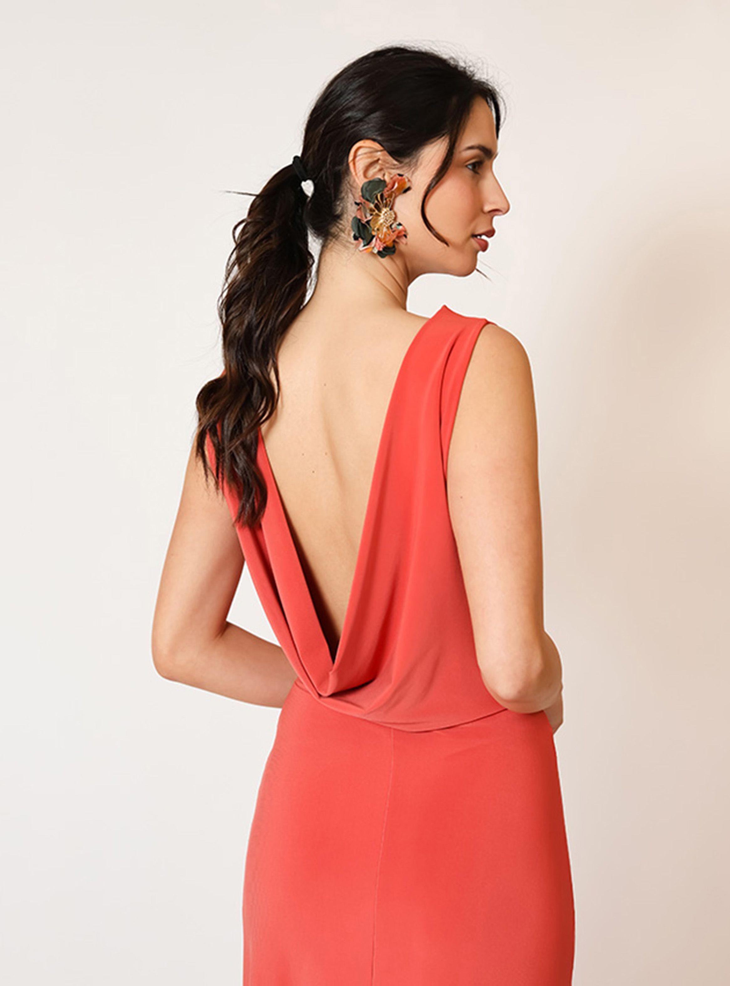 Vestido Drapeado Tajo Coral Fiesta Natalia Seguel-5