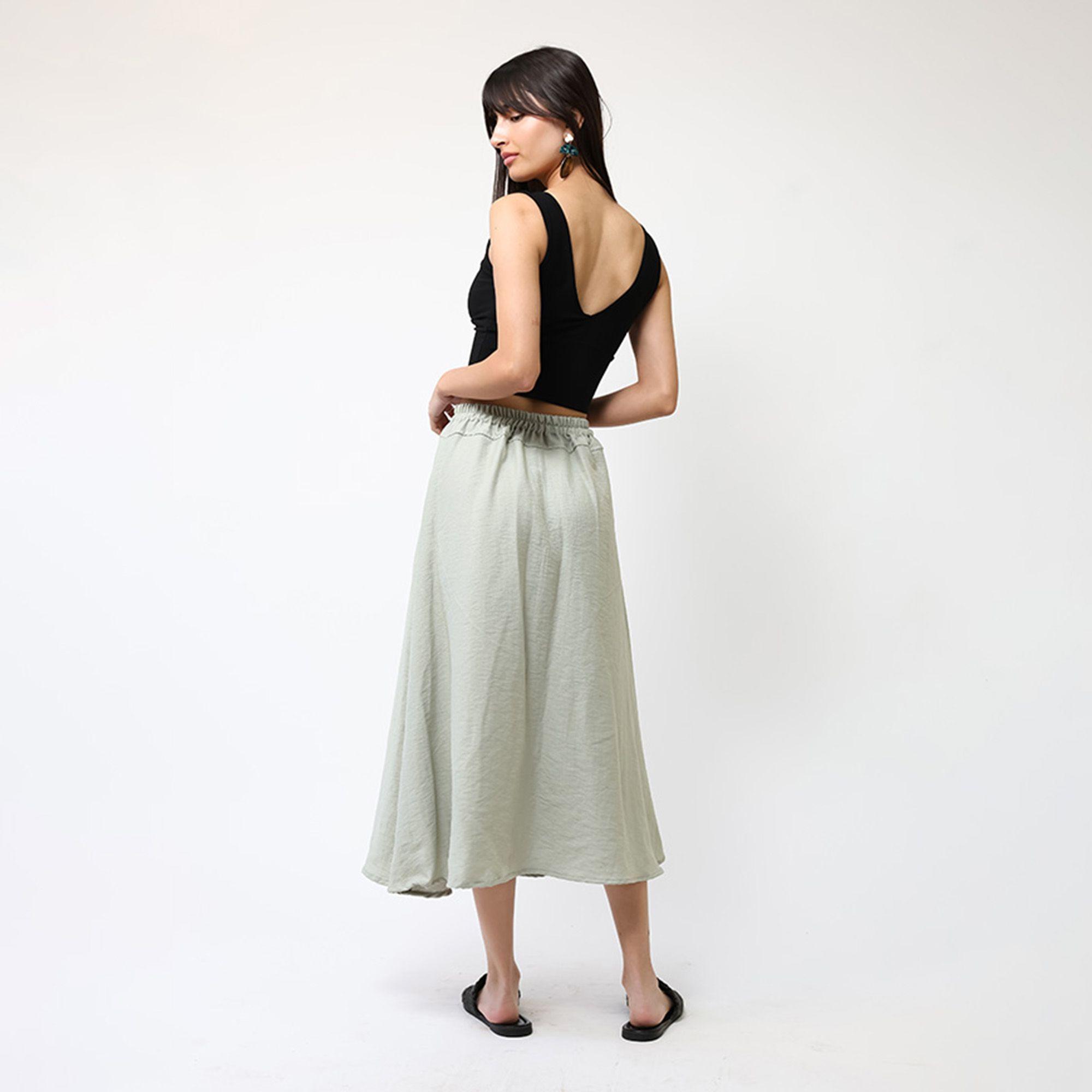 Falda Lino Verde Nilo Botones | Natalia Seguel-4