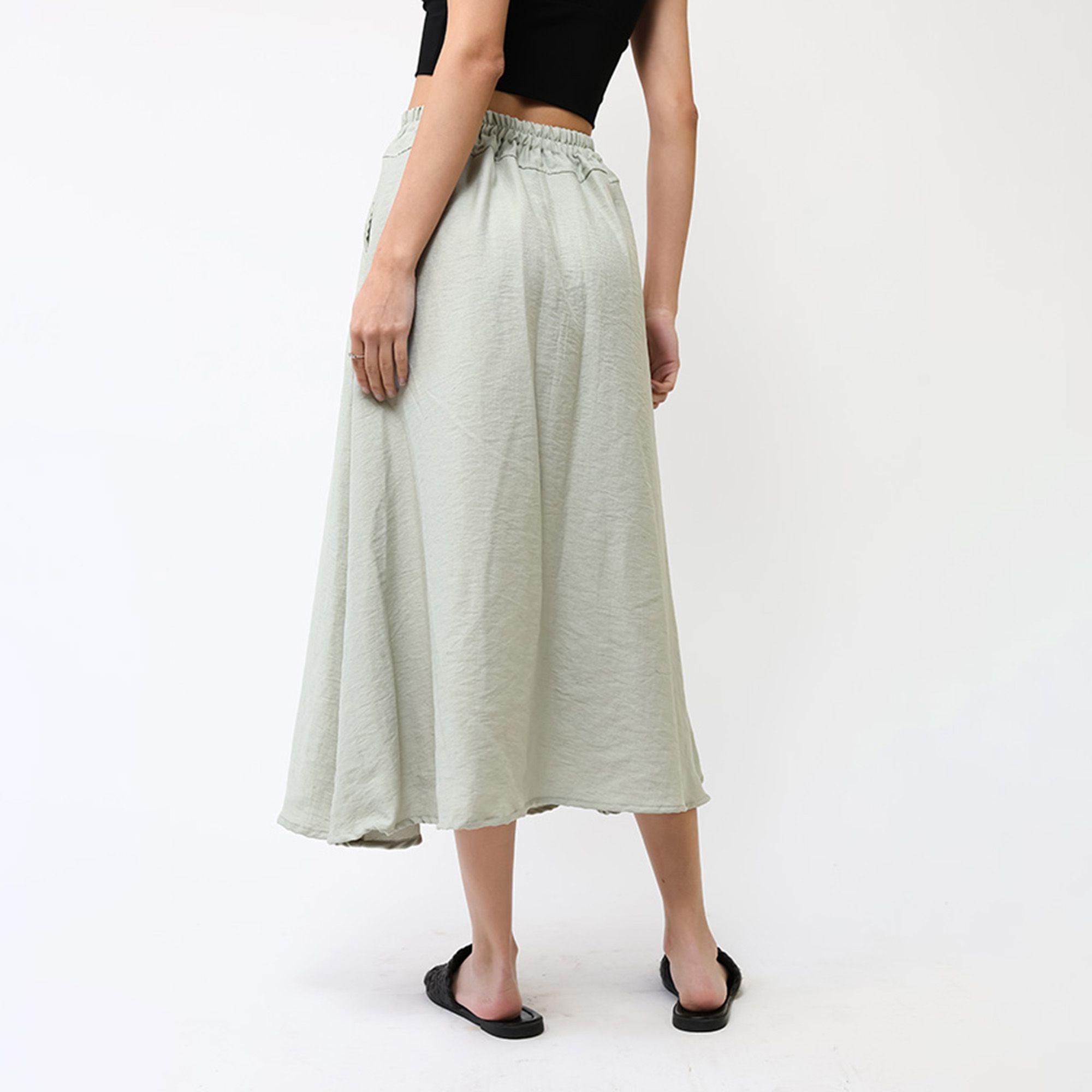 Falda Lino Verde Nilo Botones | Natalia Seguel-5