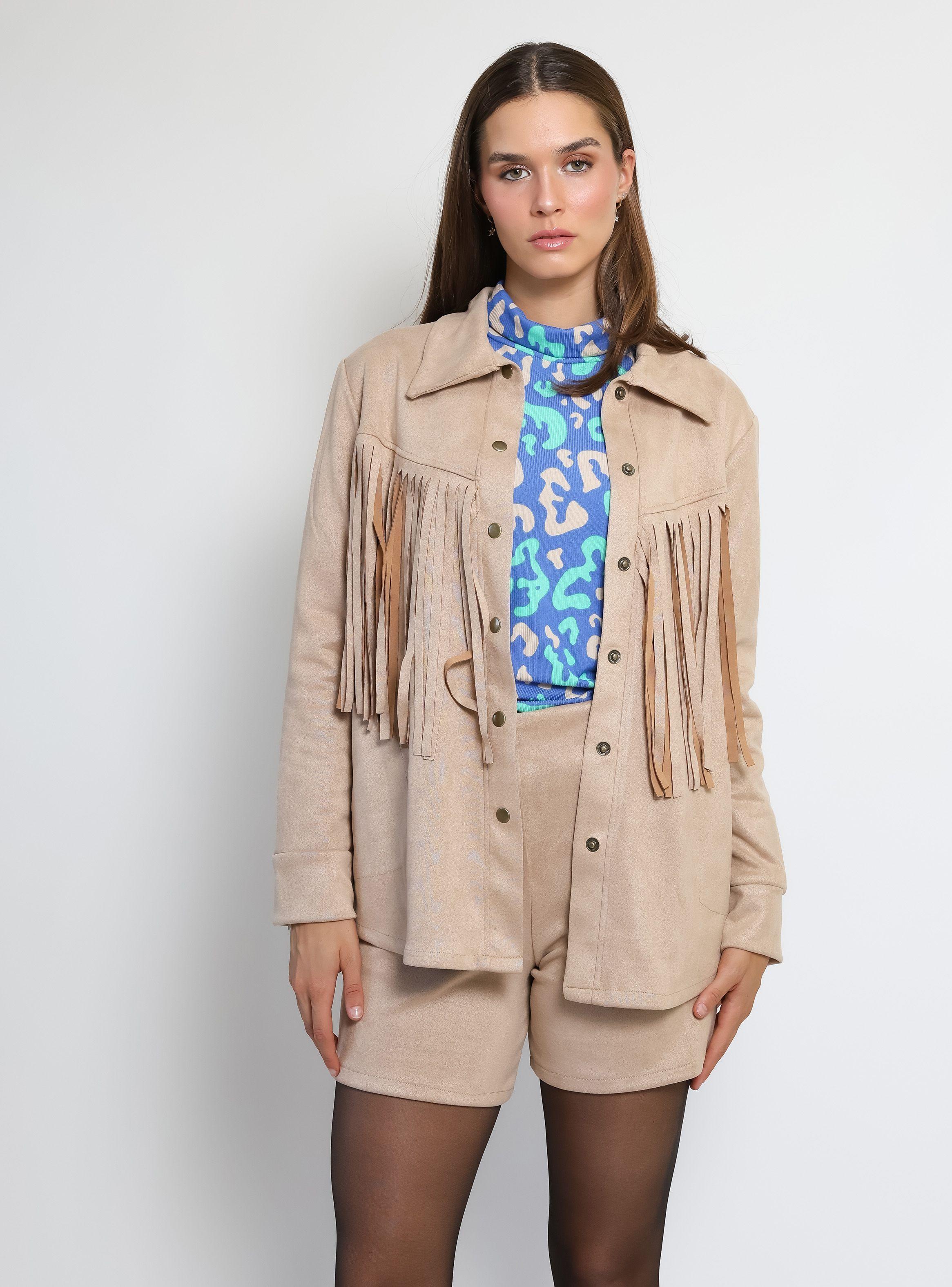 Chaqueta Flecos Beige Natalia Seguel-3