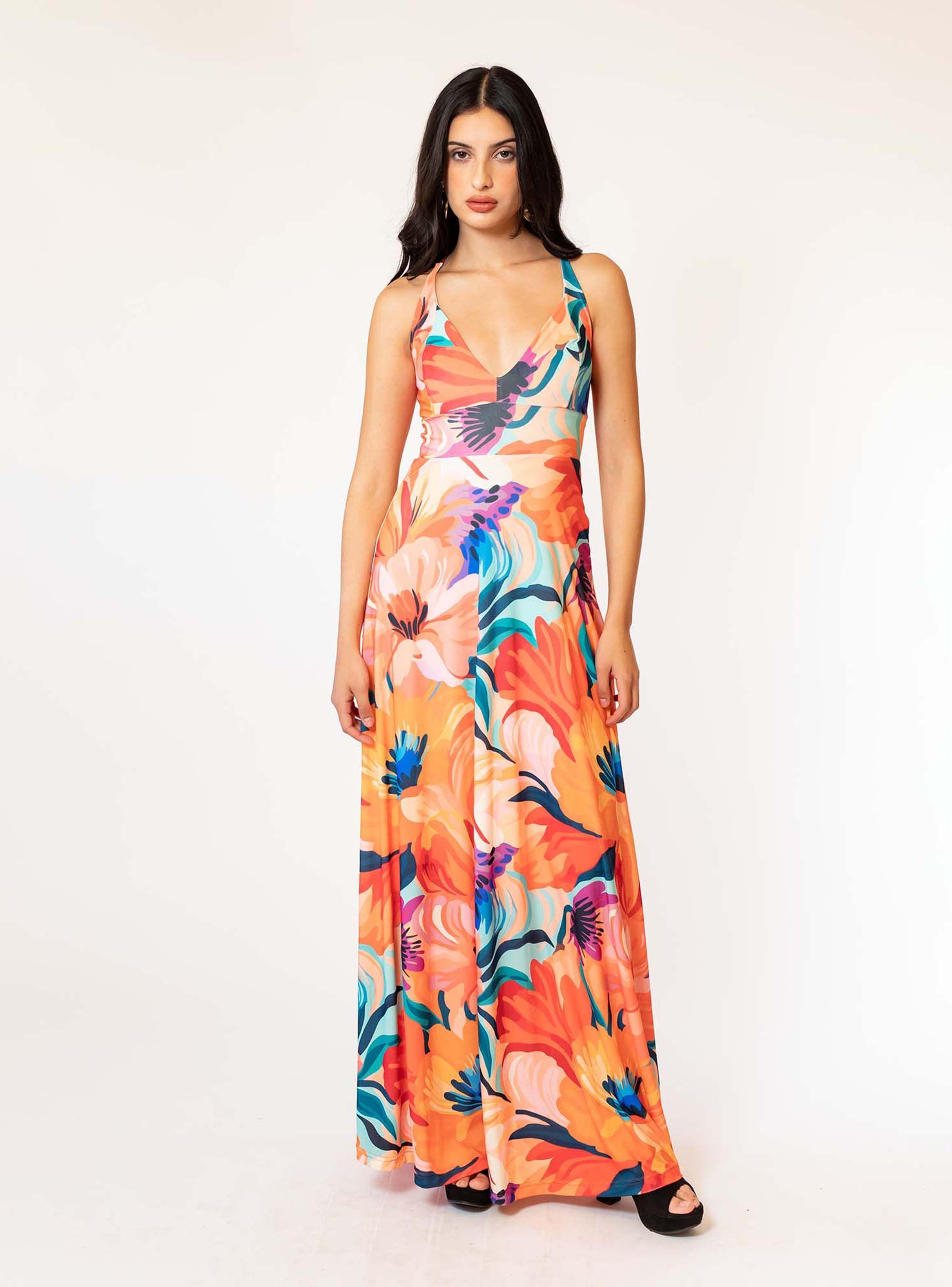 Vestido Zara Flores Naranjo Acuarela Natalia Seguel-2