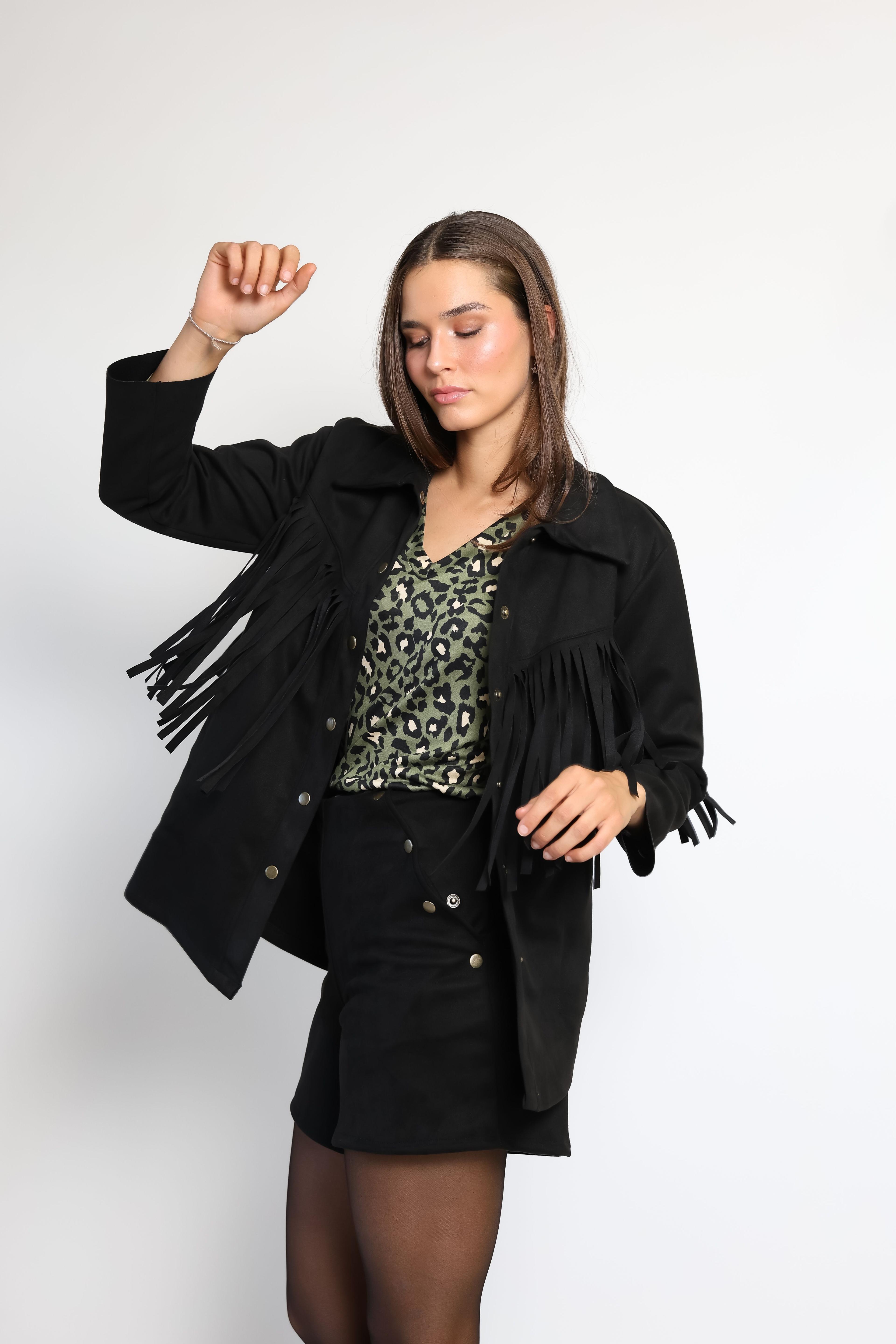 Chaqueta Flecos Negro Natalia Seguel-3