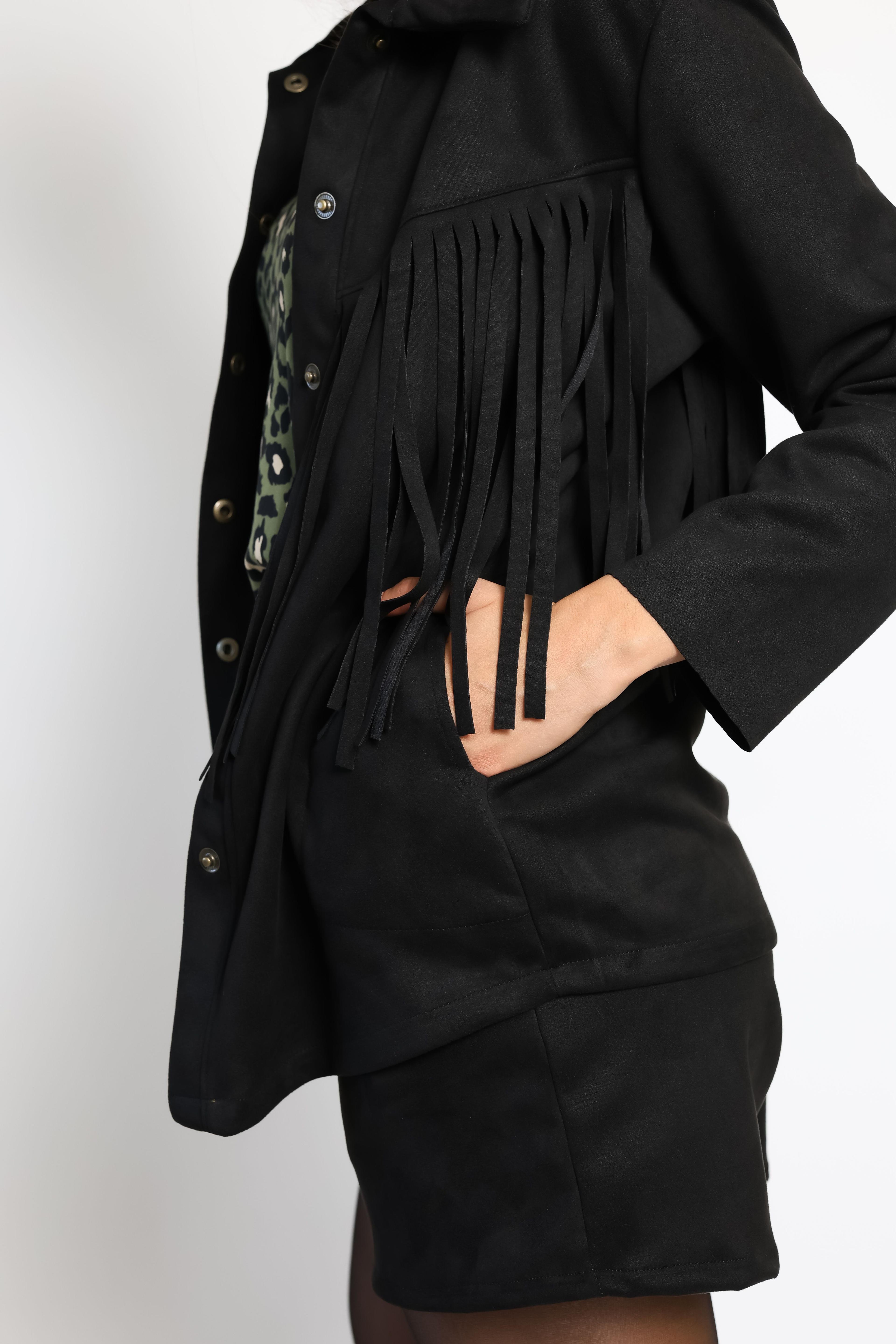 Chaqueta Flecos Negro Natalia Seguel-4