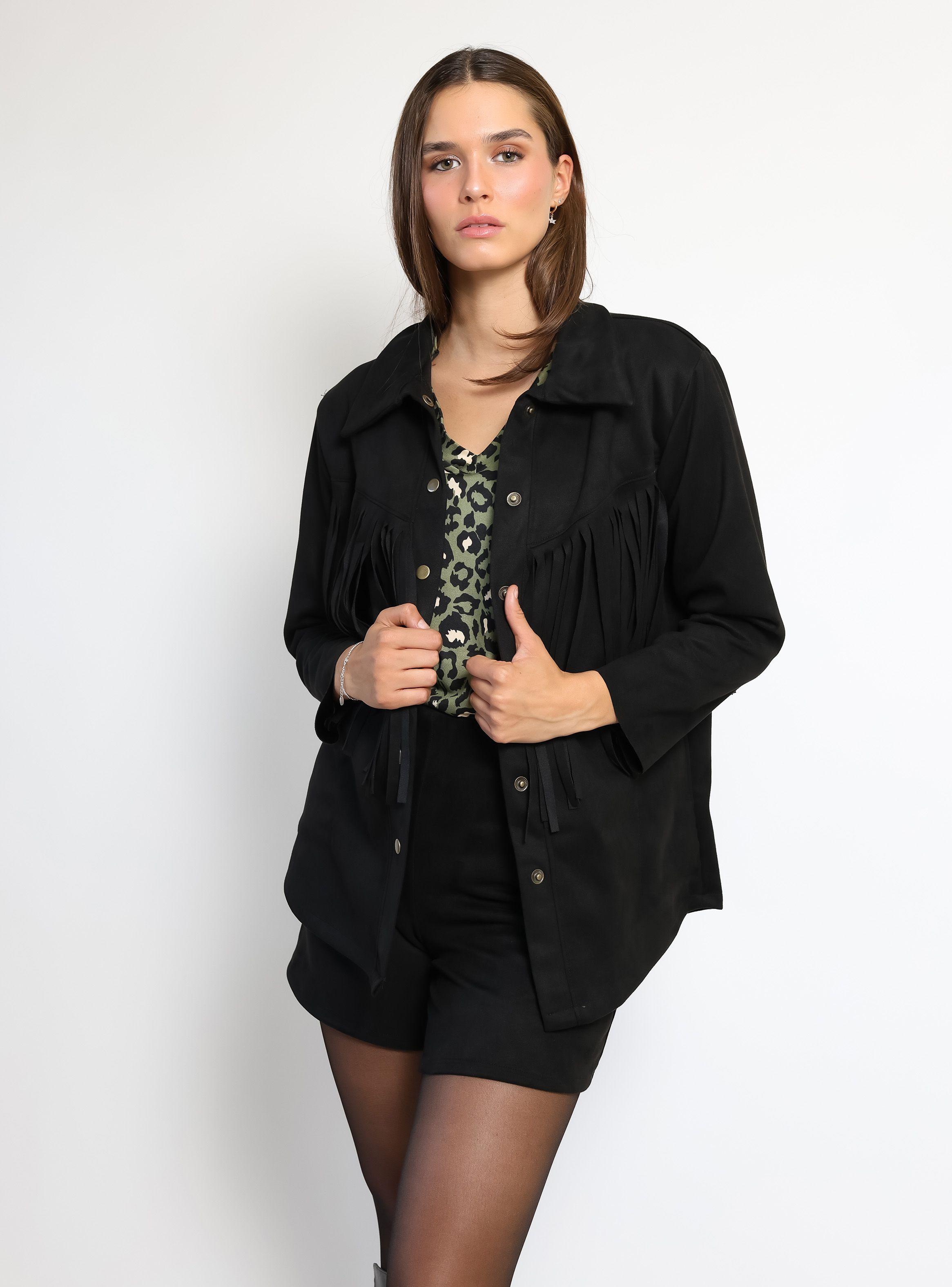 Chaqueta Flecos Negro Natalia Seguel-5