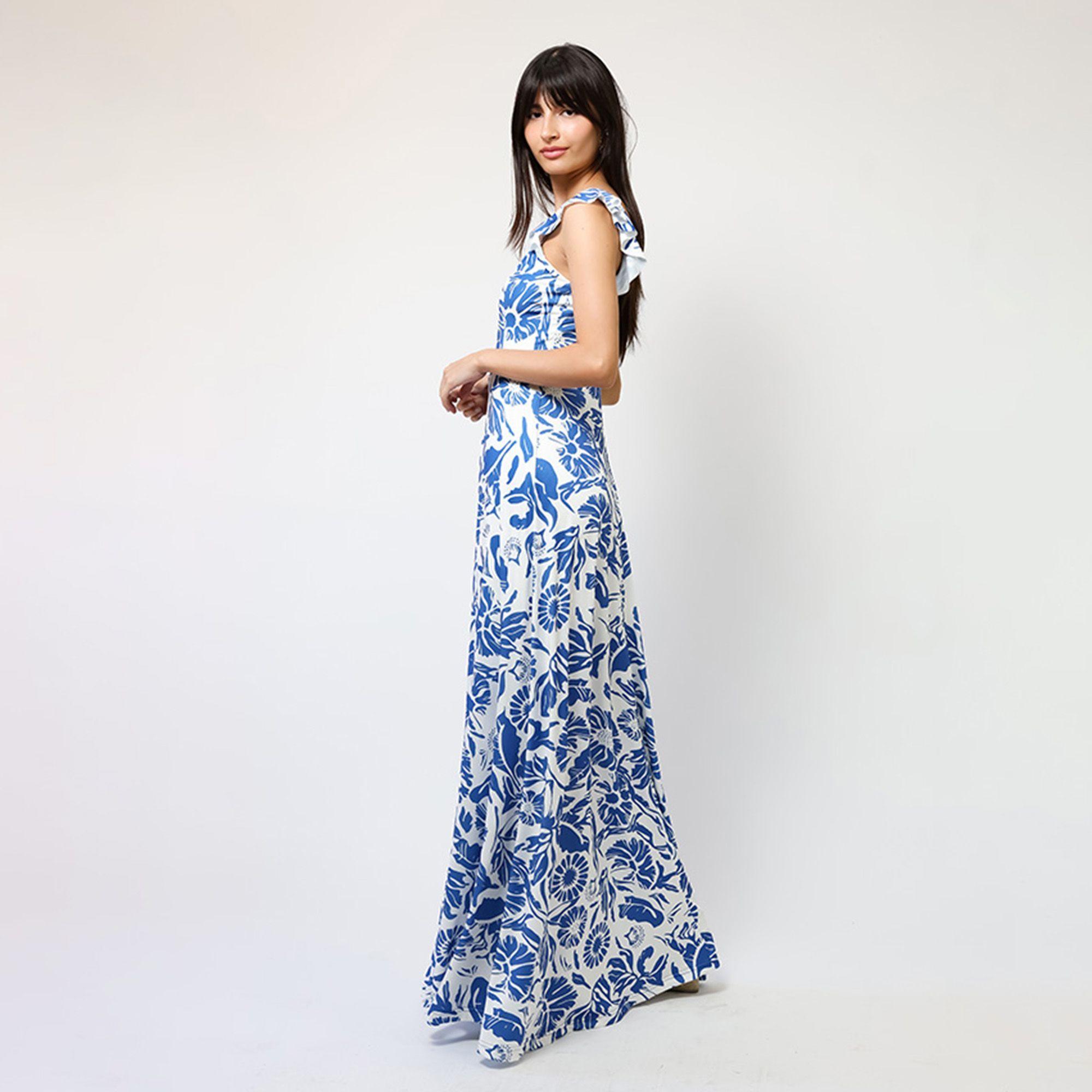 Vestido Mercedes Blanco Hojas Azul | Natalia Seguel-3