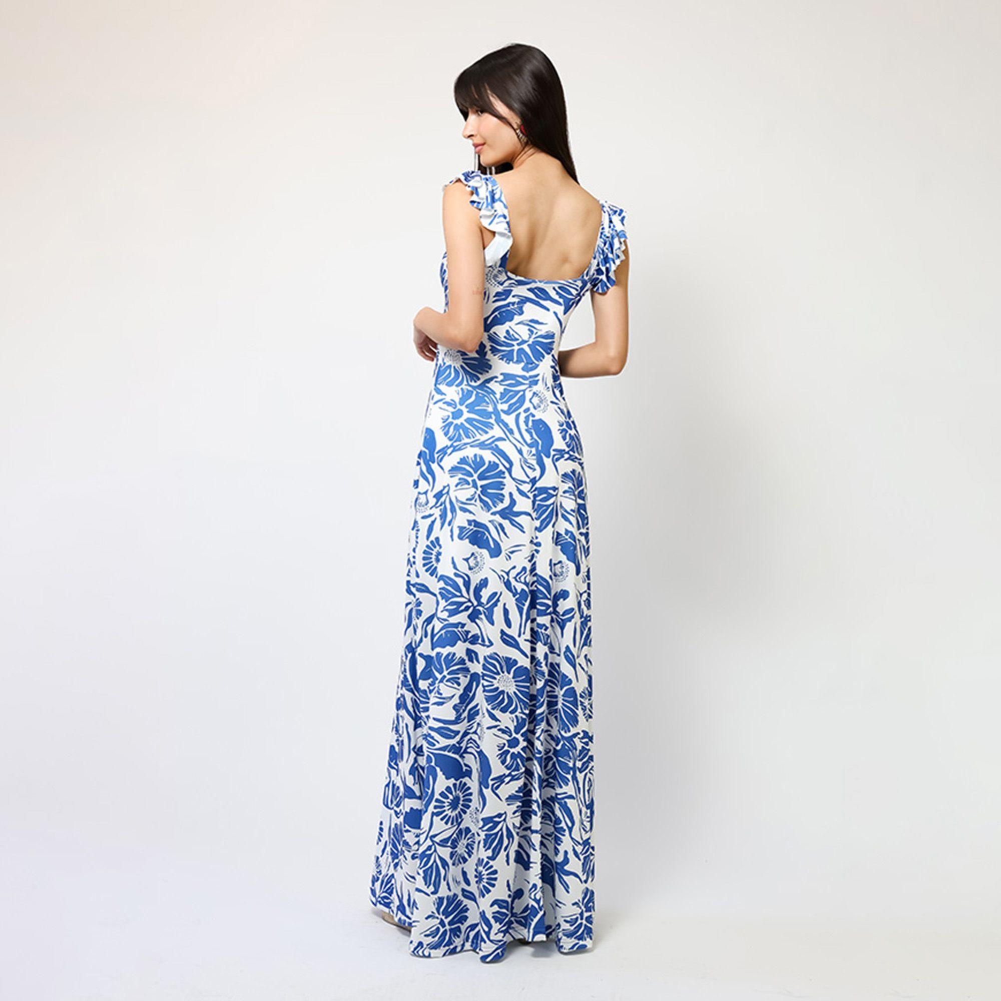 Vestido Mercedes Blanco Hojas Azul | Natalia Seguel-4