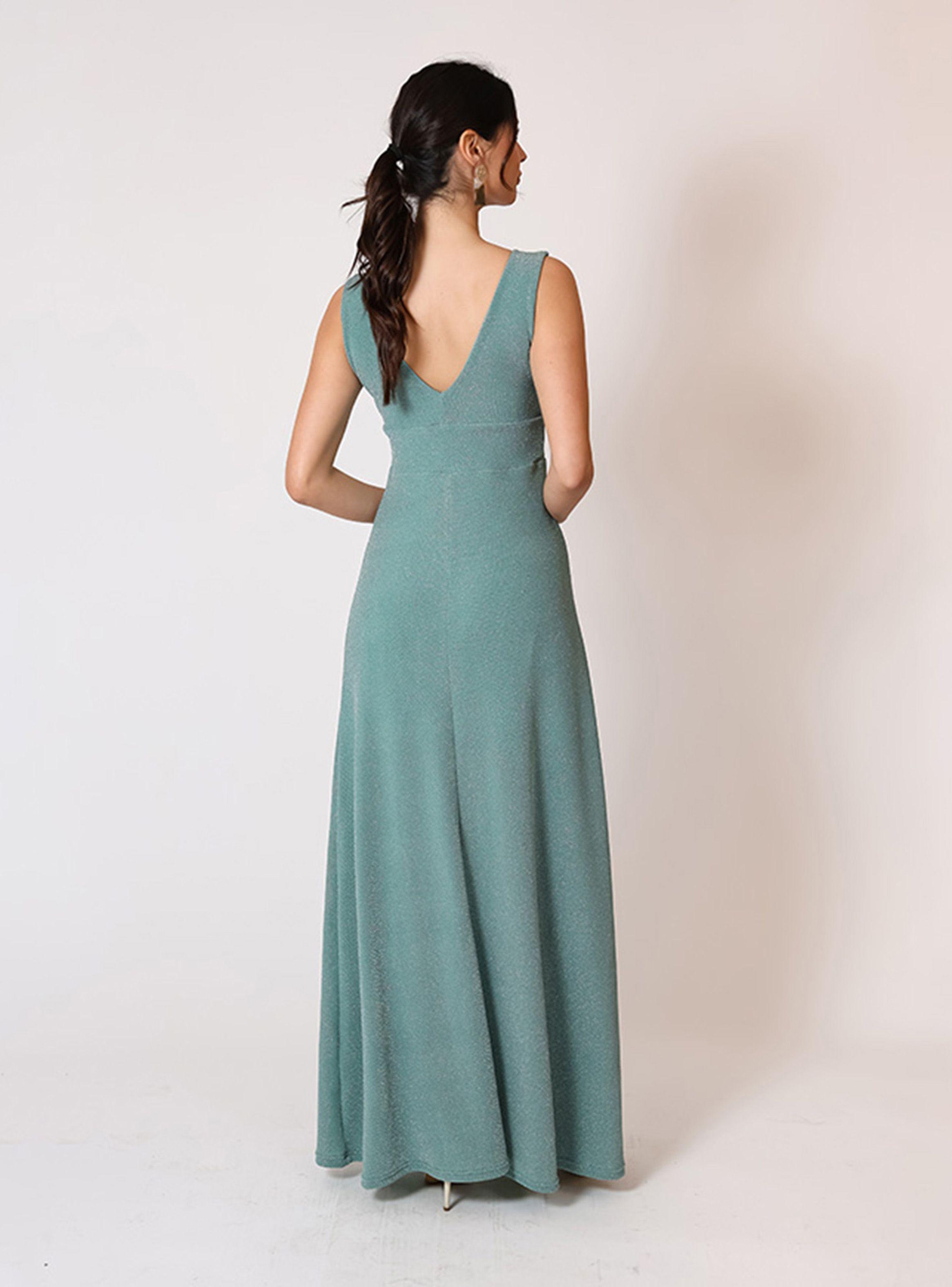 Vestido Vera Sin Mangas Fiesta Verde Agua Brillos Natalia Seguel-3