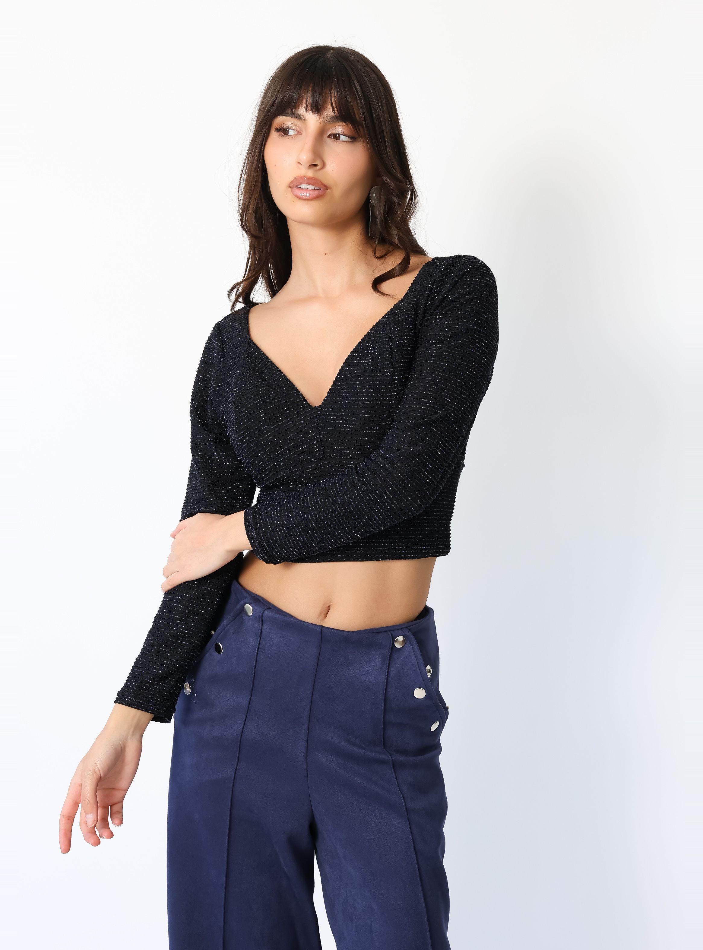 Crop Top Vera Largo Azul Brillos -2