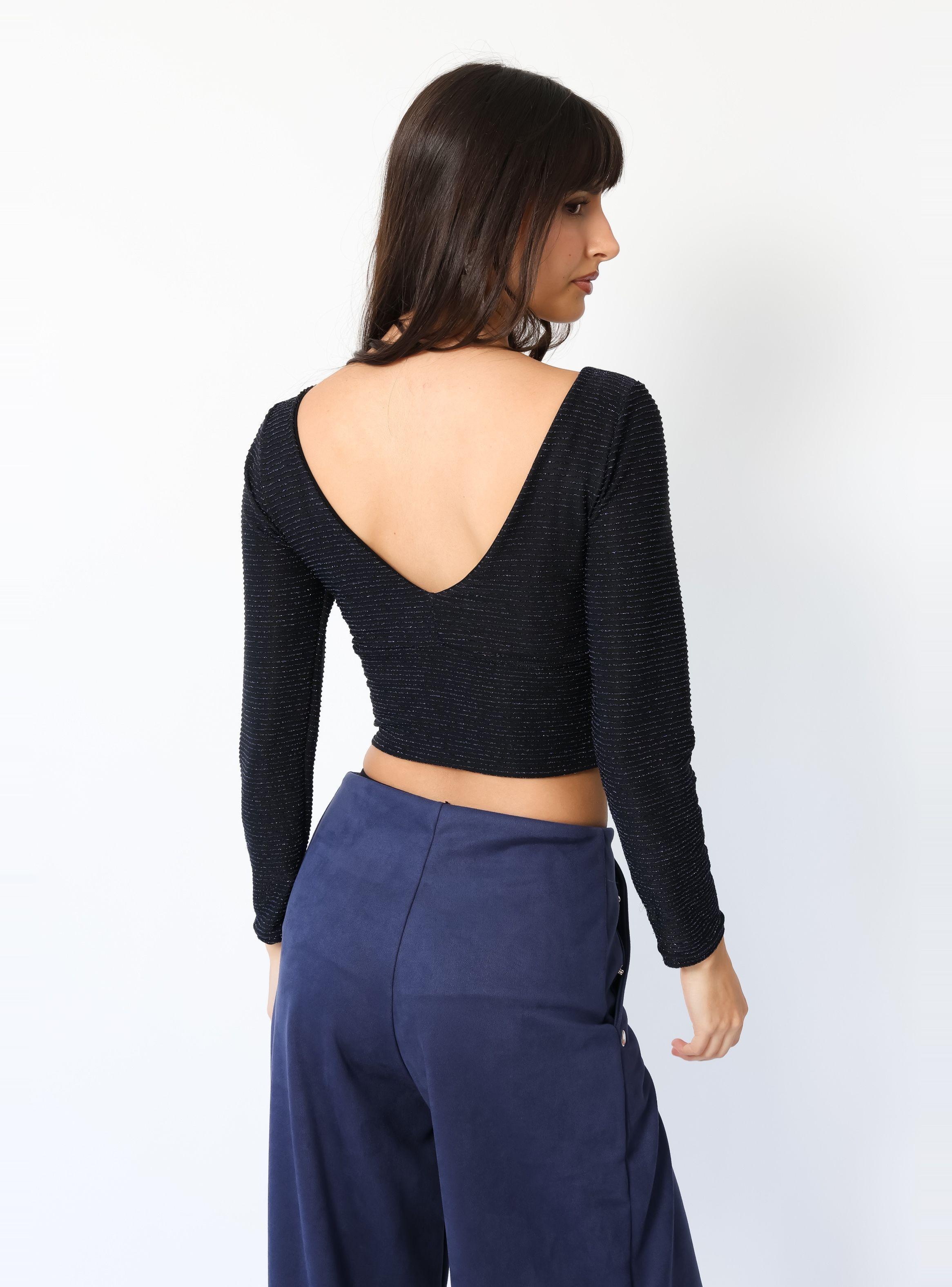 Crop Top Vera Largo Azul Brillos -3