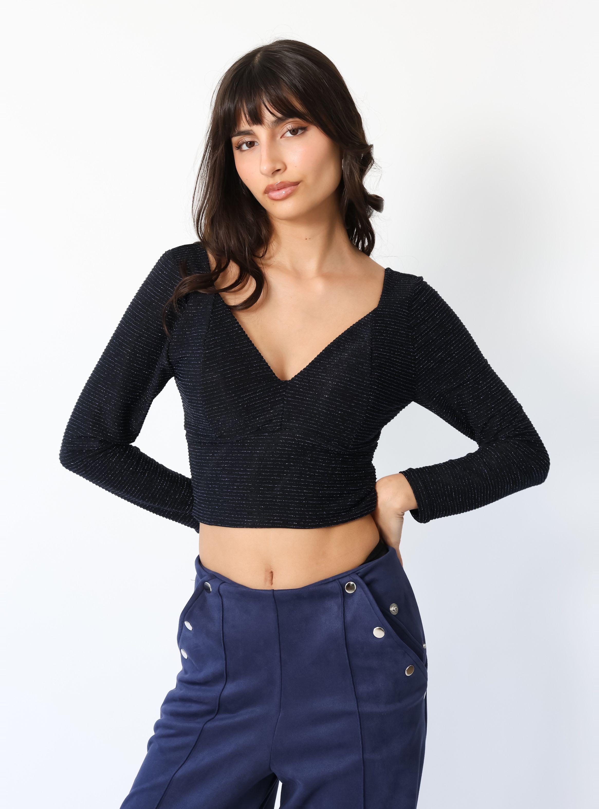 Crop Top Vera Largo Azul Brillos -4