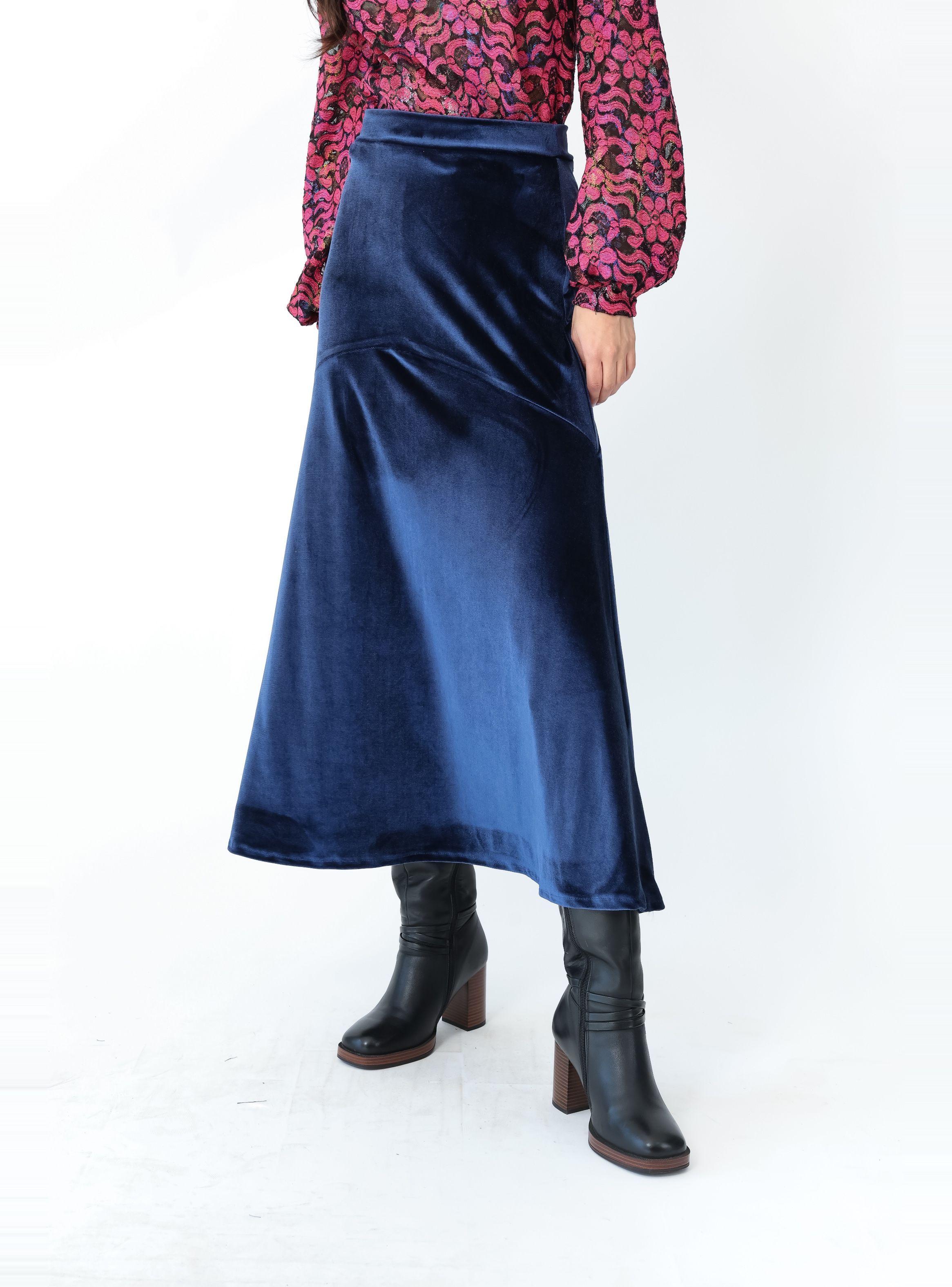 Falda Romi Azul Terciopelo - Diseño de Autor | Natalia Seguel-0