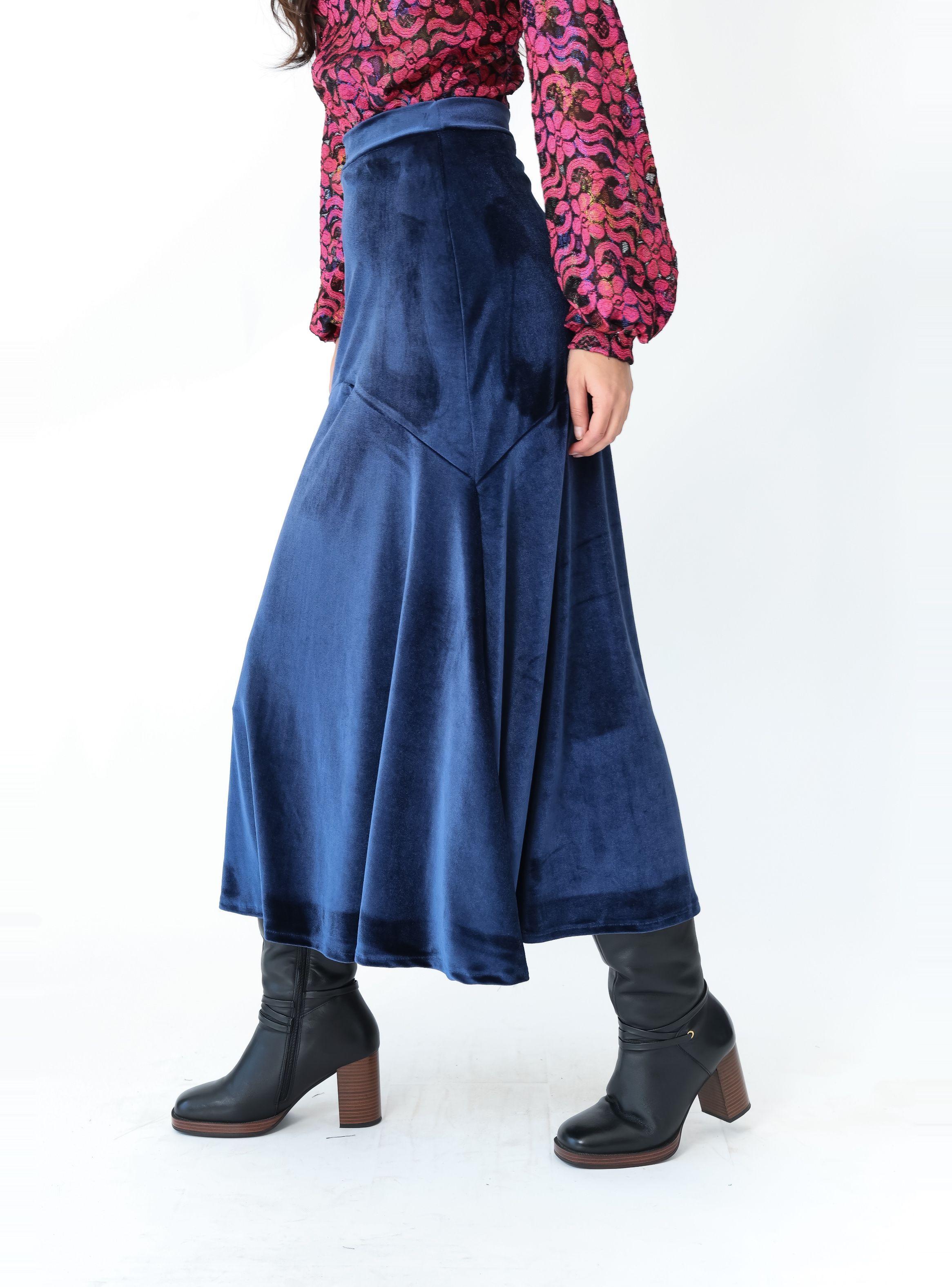 Falda Romi Azul Terciopelo - Diseño de Autor | Natalia Seguel-2
