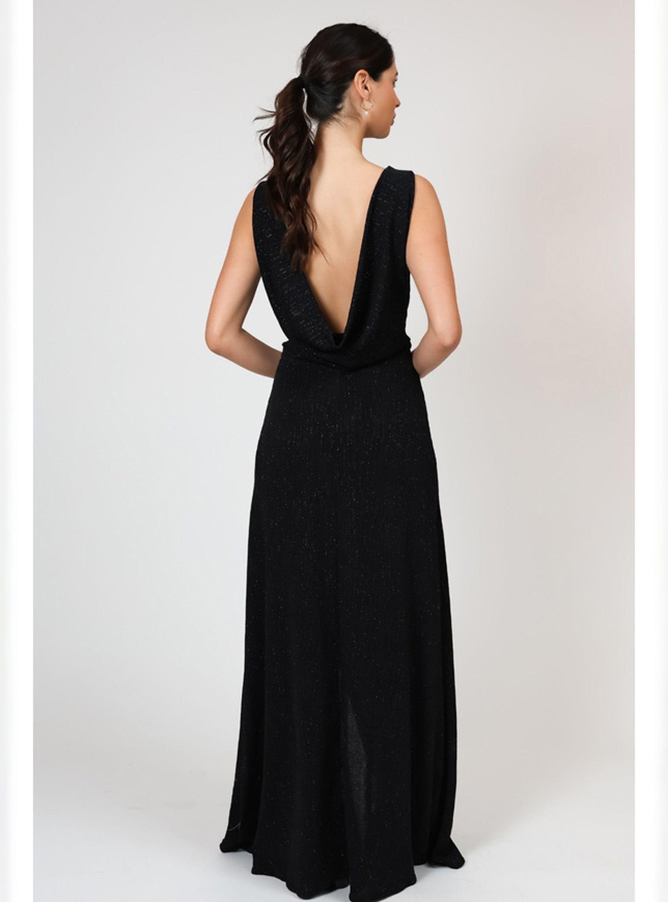 Vestido Drapeado Tajo Negro Brillos Fiesta Natalia Seguel-3