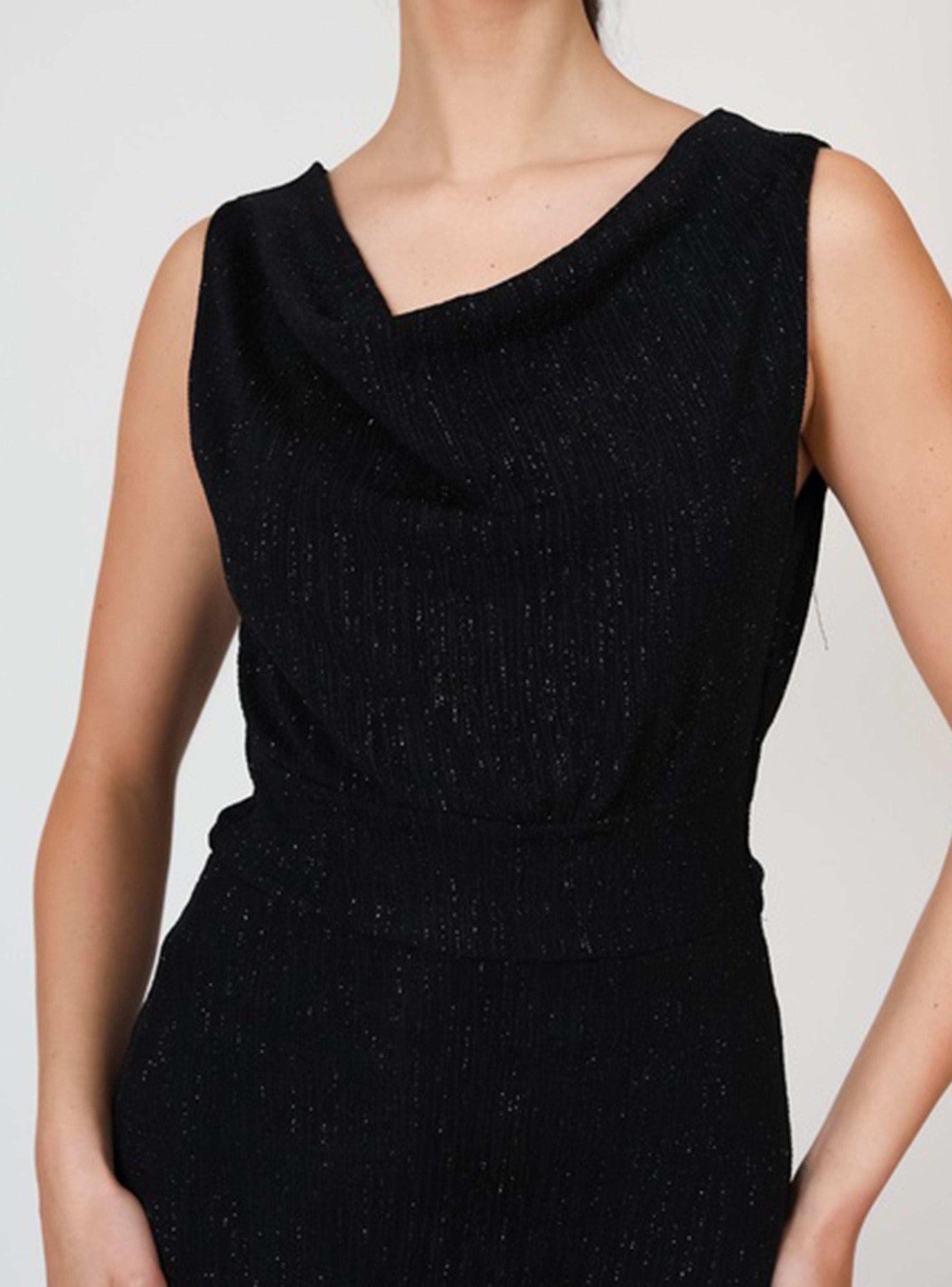 Vestido Drapeado Tajo Negro Brillos Fiesta Natalia Seguel-4