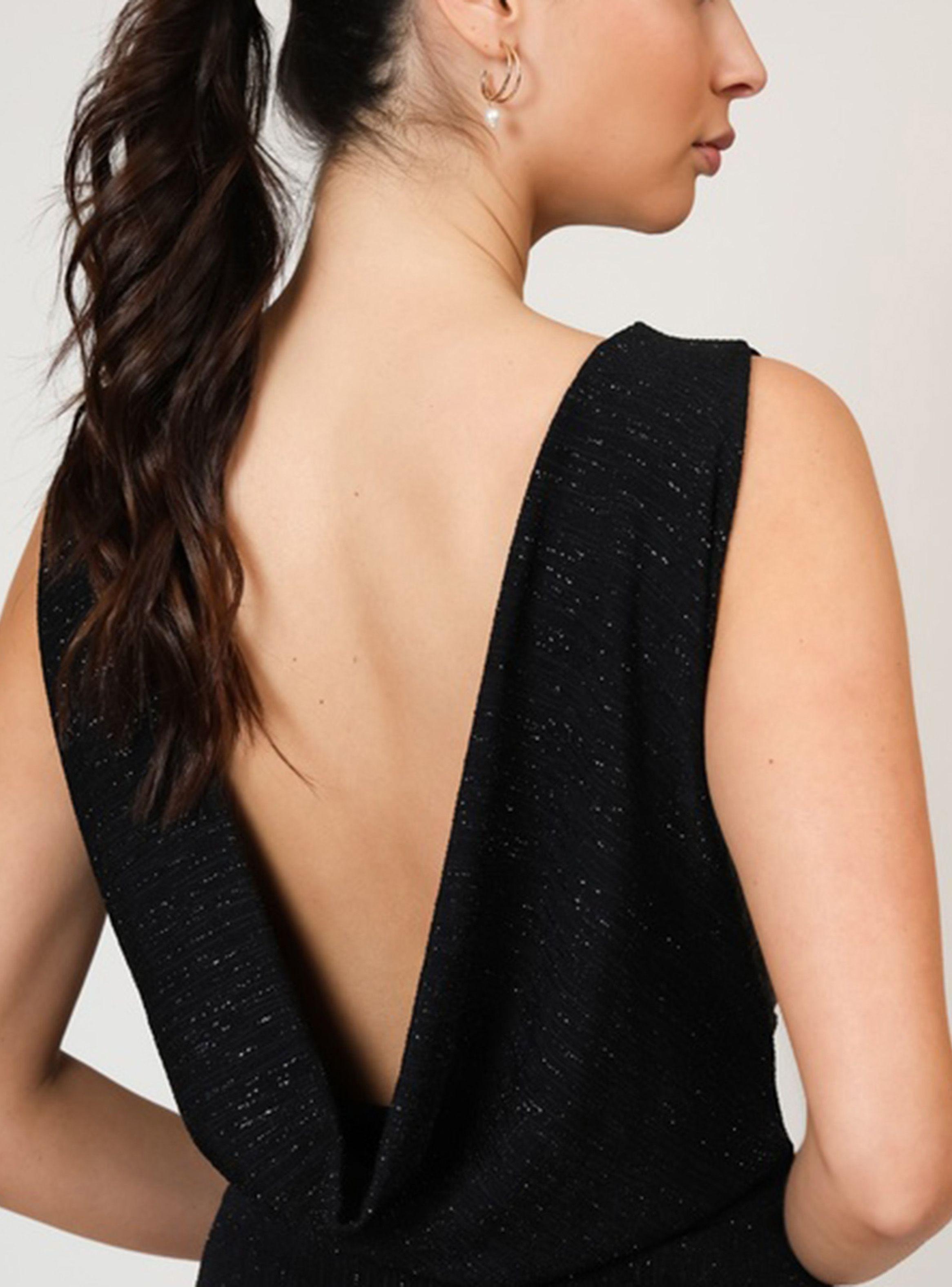 Vestido Drapeado Tajo Negro Brillos Fiesta Natalia Seguel-5