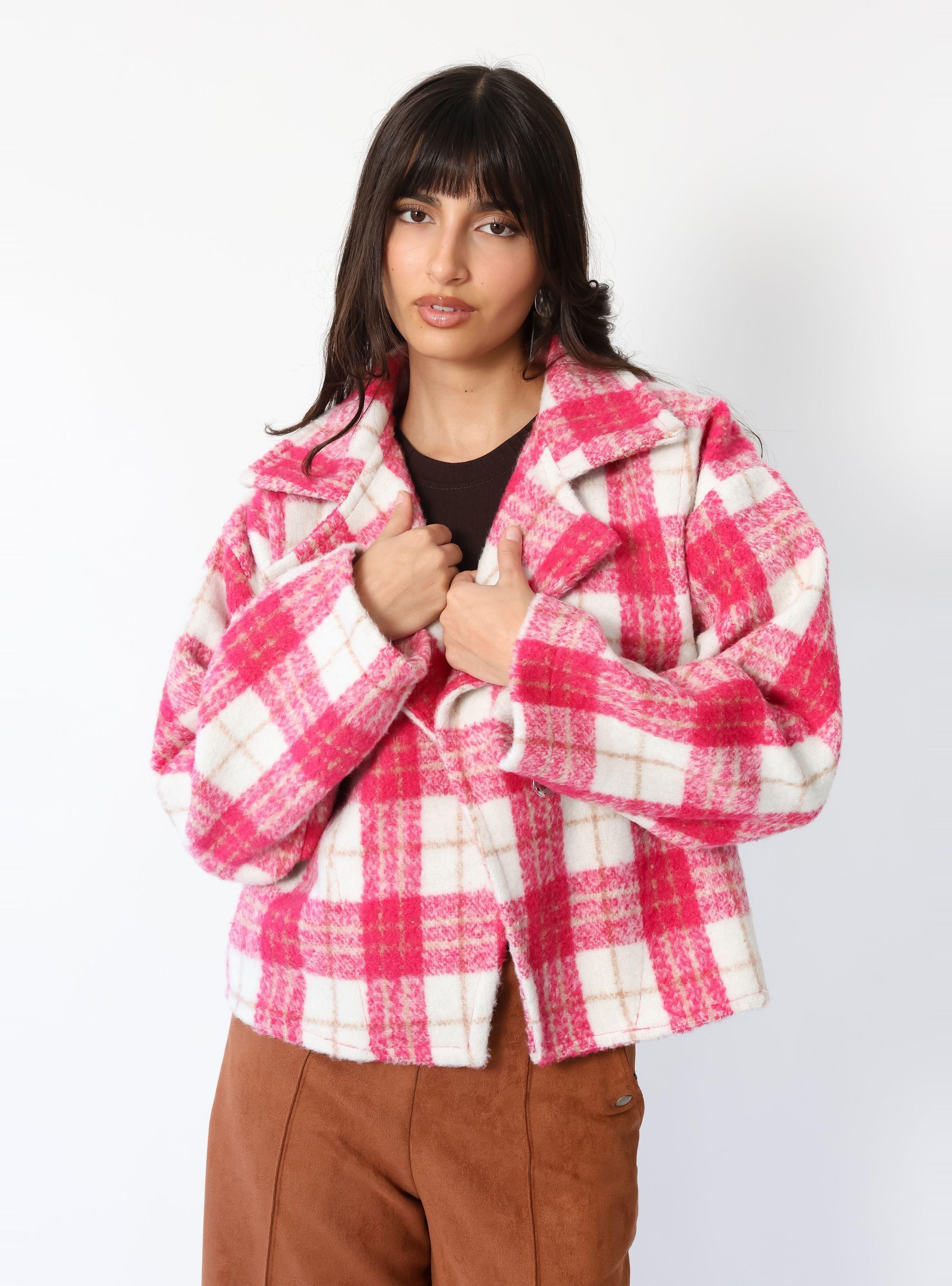Chaqueta Leticia Cuadros Blanco Rosa - Diseño de Autor | Natalia Seguel-0