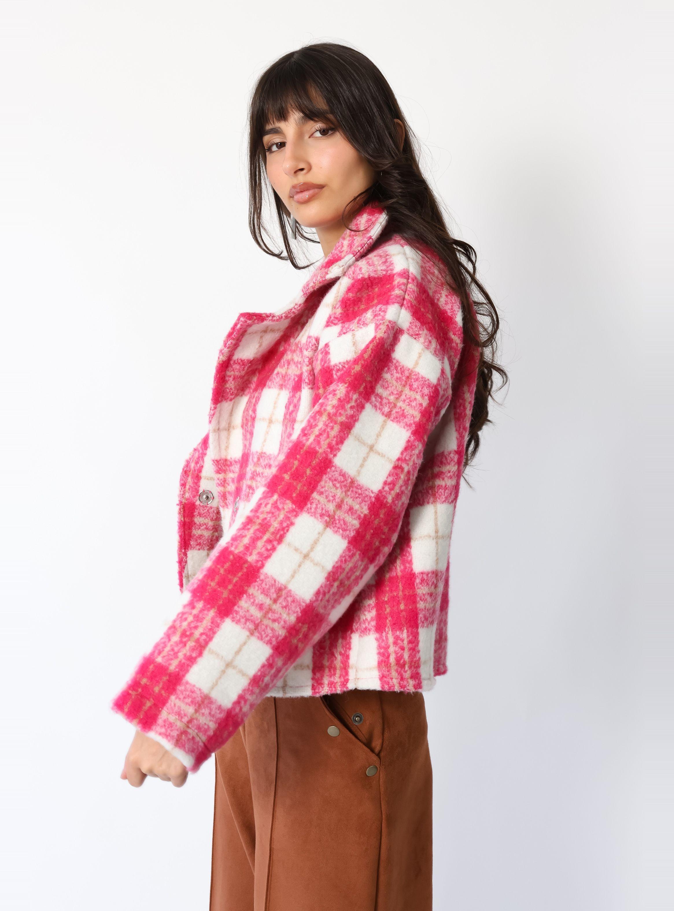 Chaqueta Leticia Cuadros Blanco Rosa - Diseño de Autor | Natalia Seguel-1
