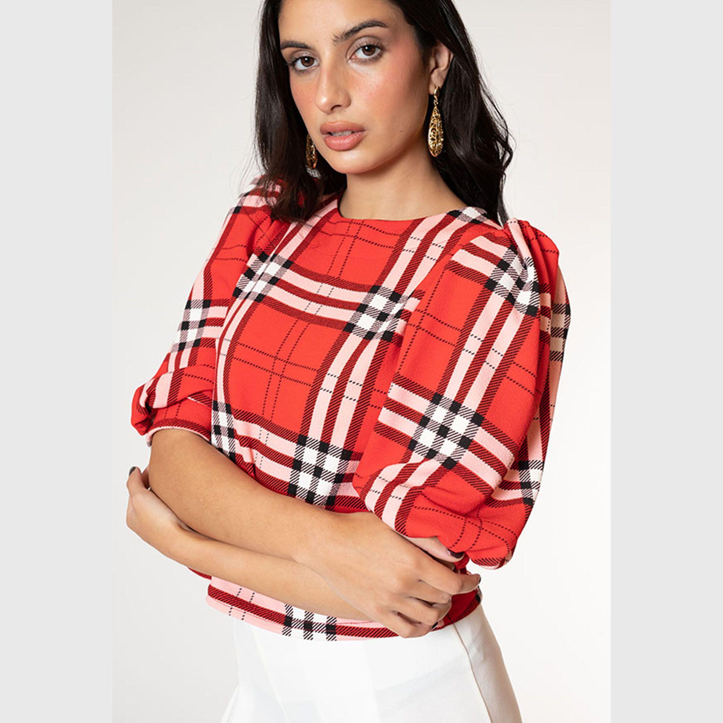 Polera Abril Manga Corta Rojo Escoses Natalia Seguel-3