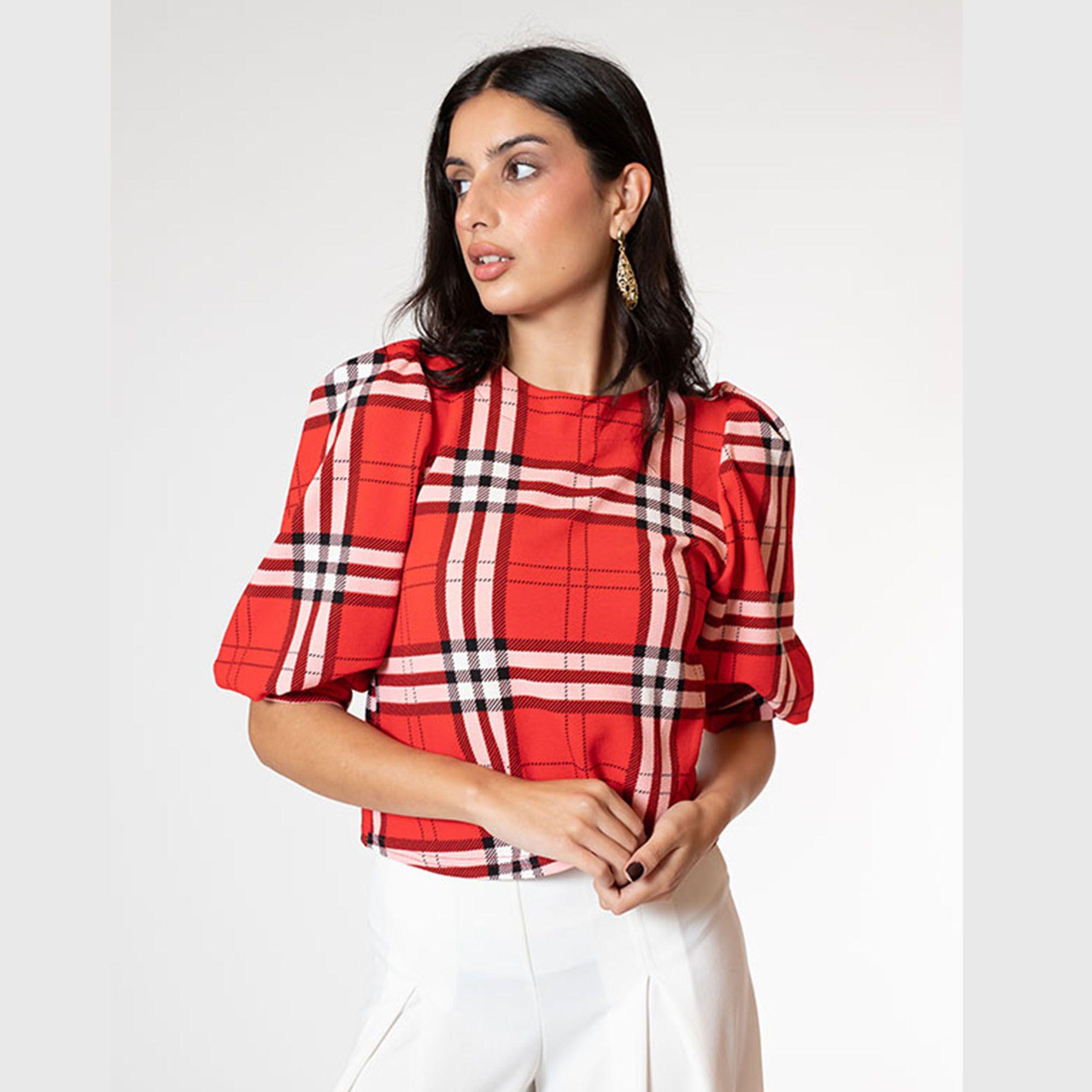 Polera Abril Manga Corta Rojo Escoses Natalia Seguel-4