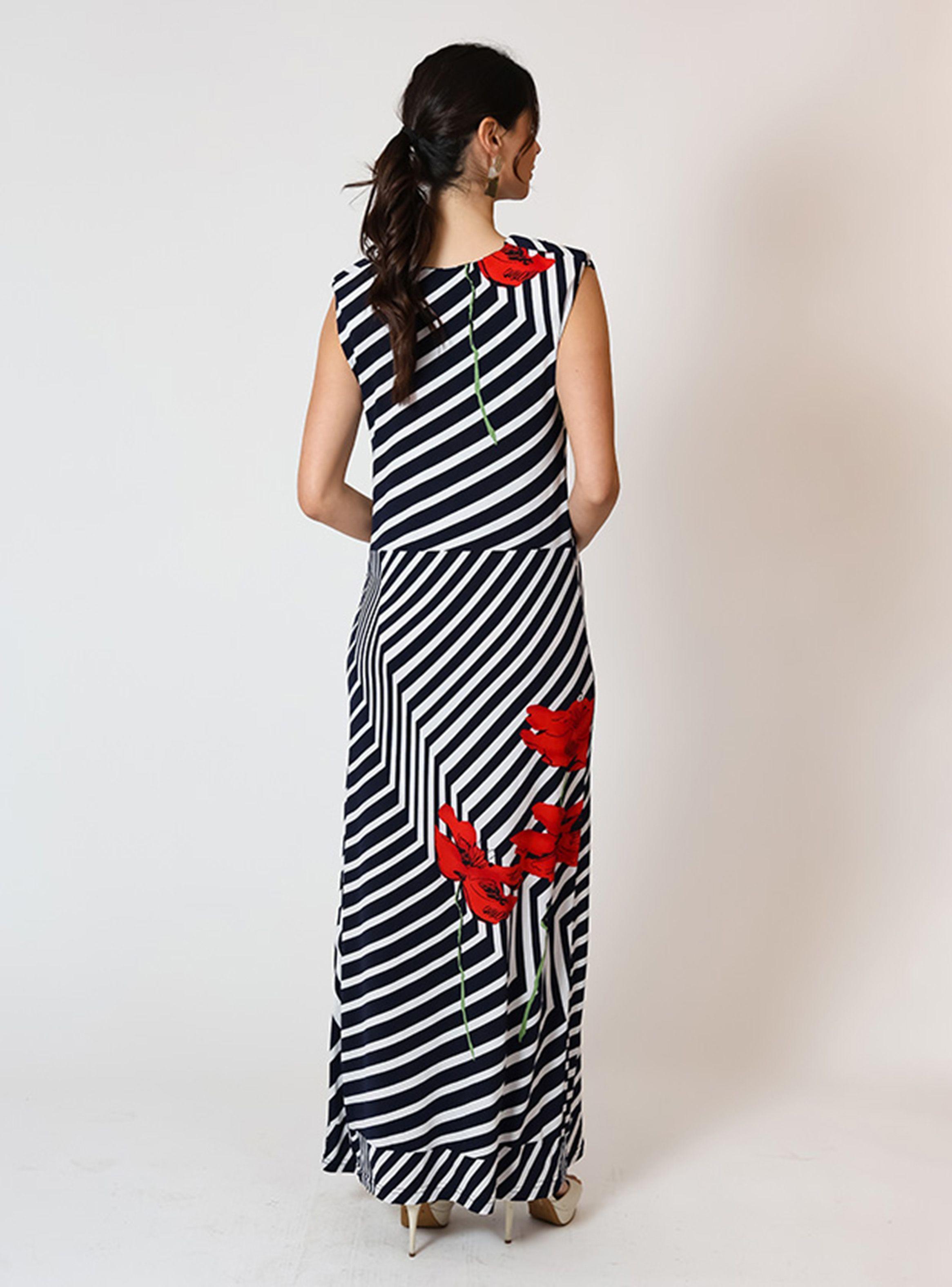 Vestido Kim Lineas Azules Flor Roja Natalia Seguel-4